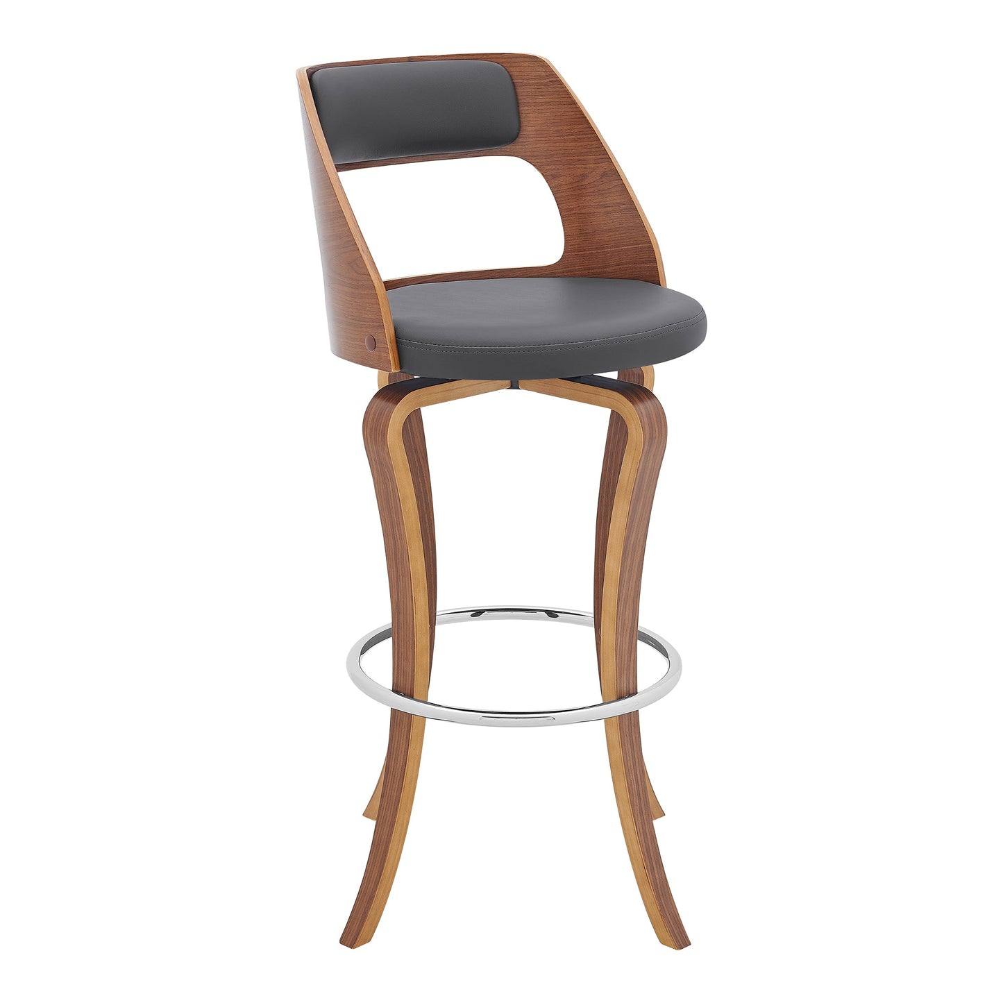 Grady Swivel Faux Leather and Walnut Wood Bar Stool