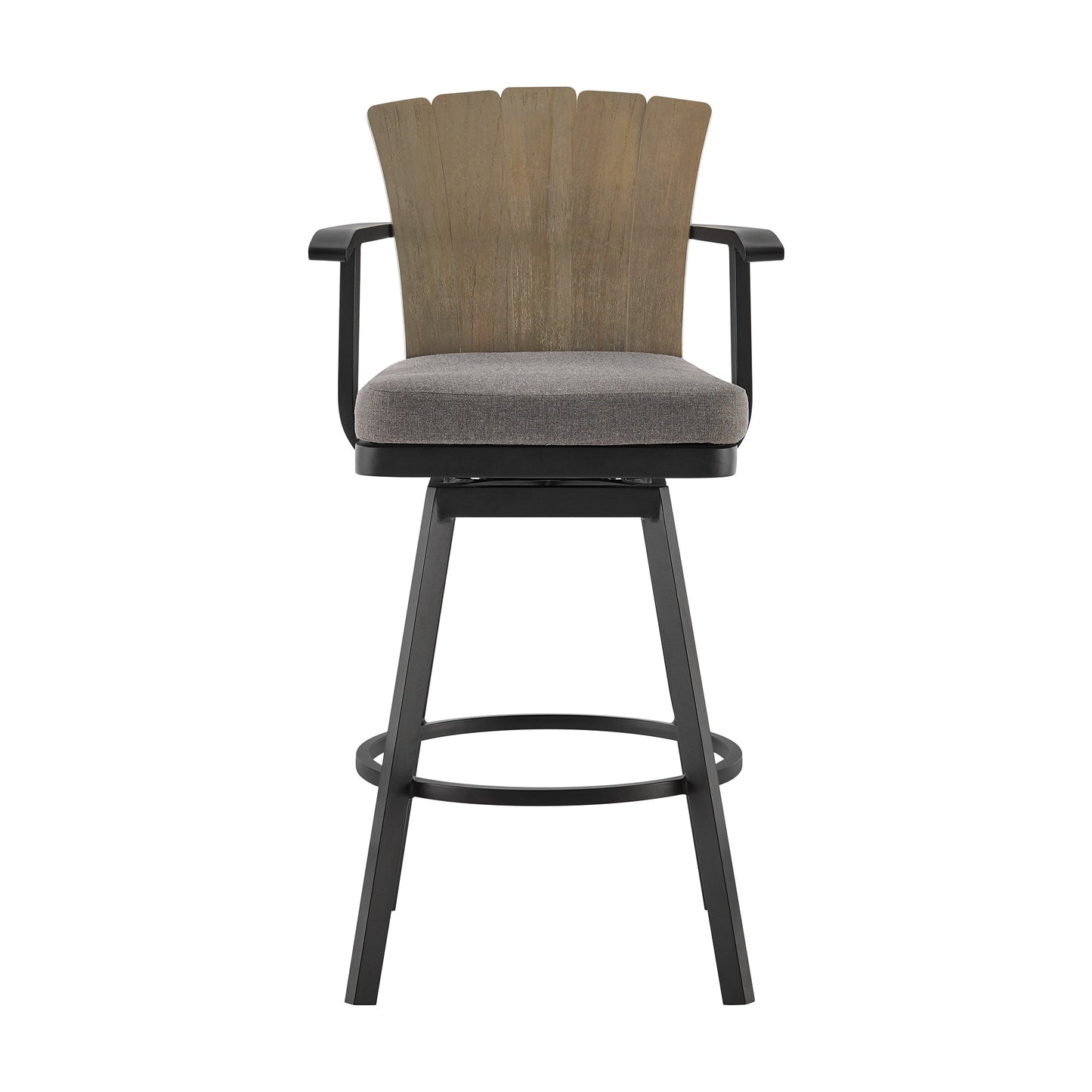 Hazel Outdoor Patio Swivel Stool in Aluminum with Teak Wood and Cushions