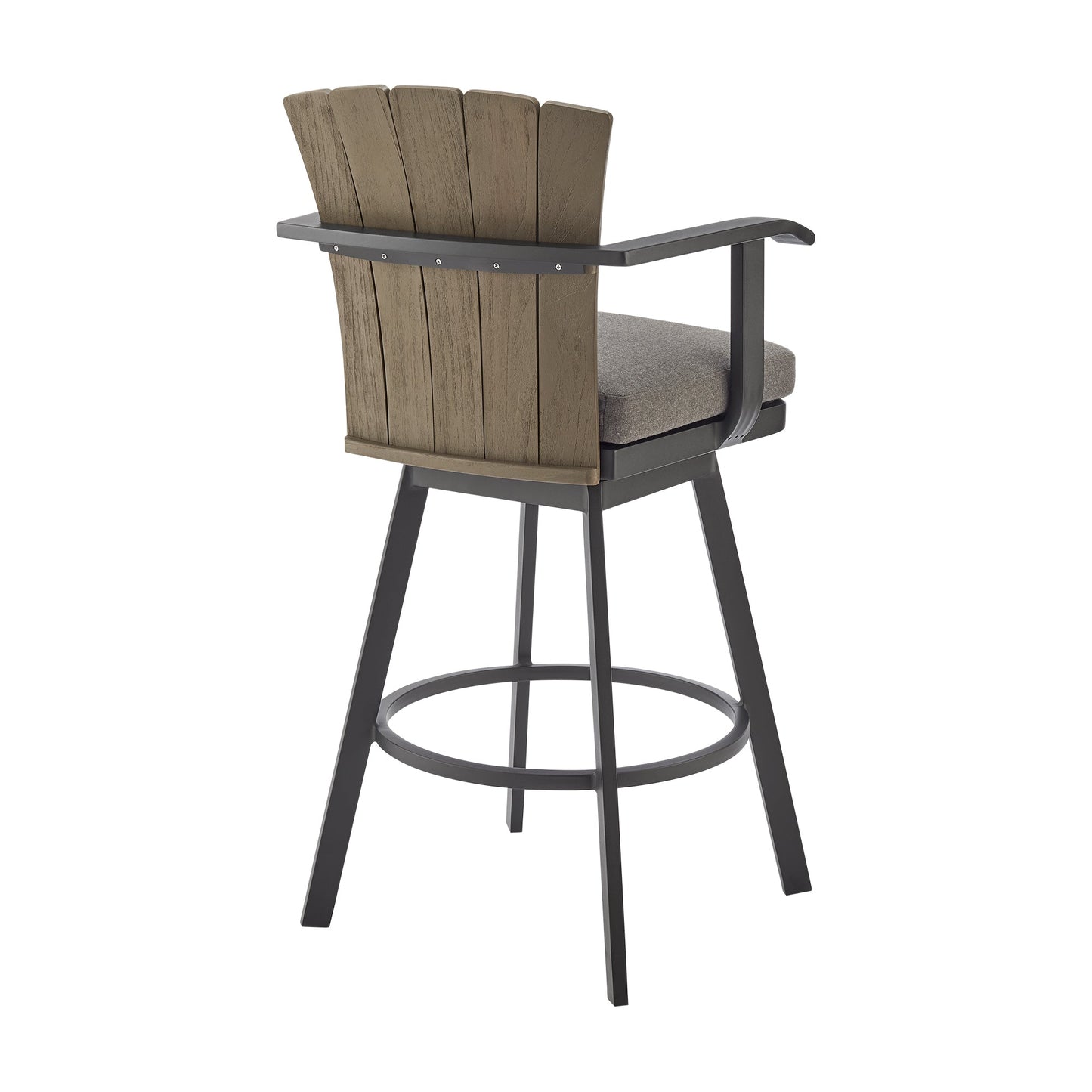 Hazel Outdoor Patio Swivel Stool in Aluminum with Teak Wood and Cushions