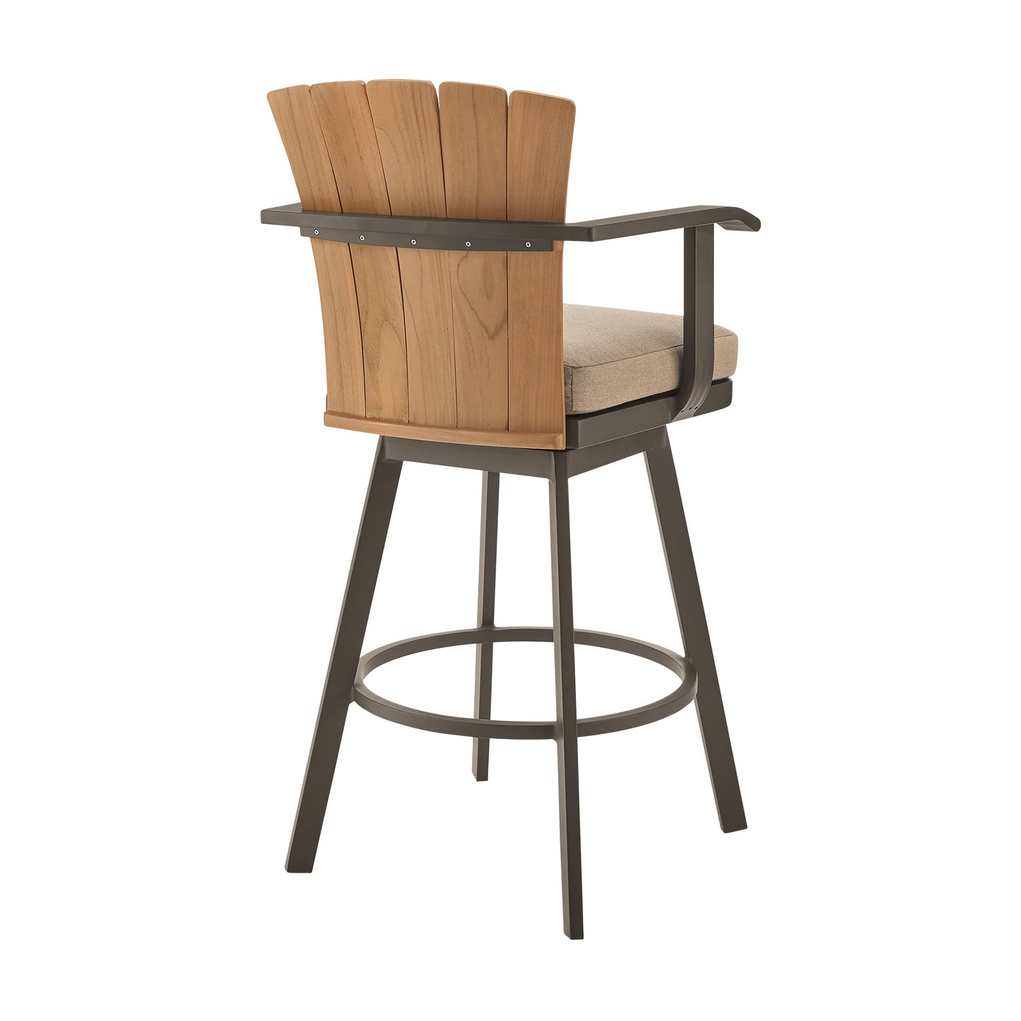 Hazel Outdoor Patio Swivel Stool in Aluminum with Teak Wood and Cushions