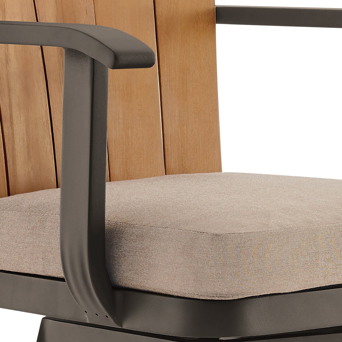 Hazel Outdoor Patio Swivel Stool in Aluminum with Teak Wood and Cushions