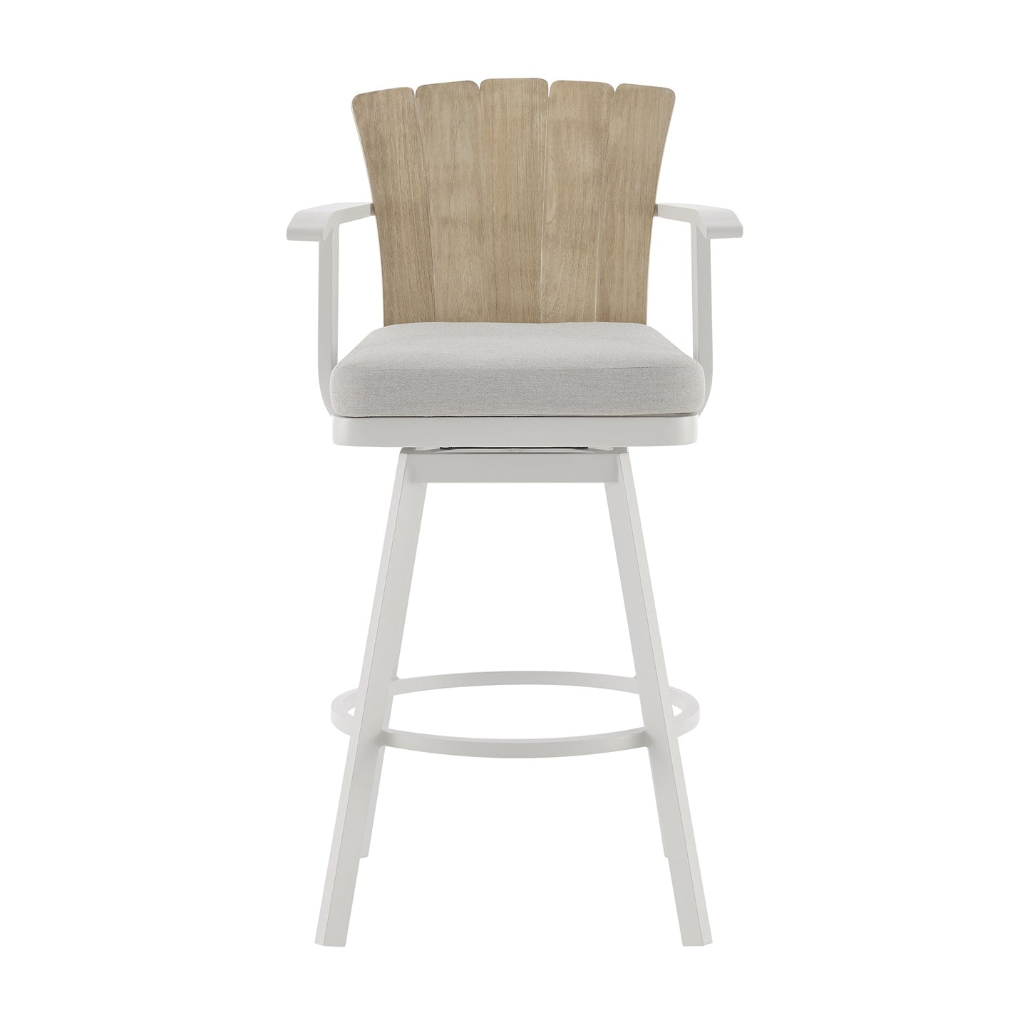 Hazel Outdoor Patio Swivel Stool in Aluminum with Teak Wood and Cushions