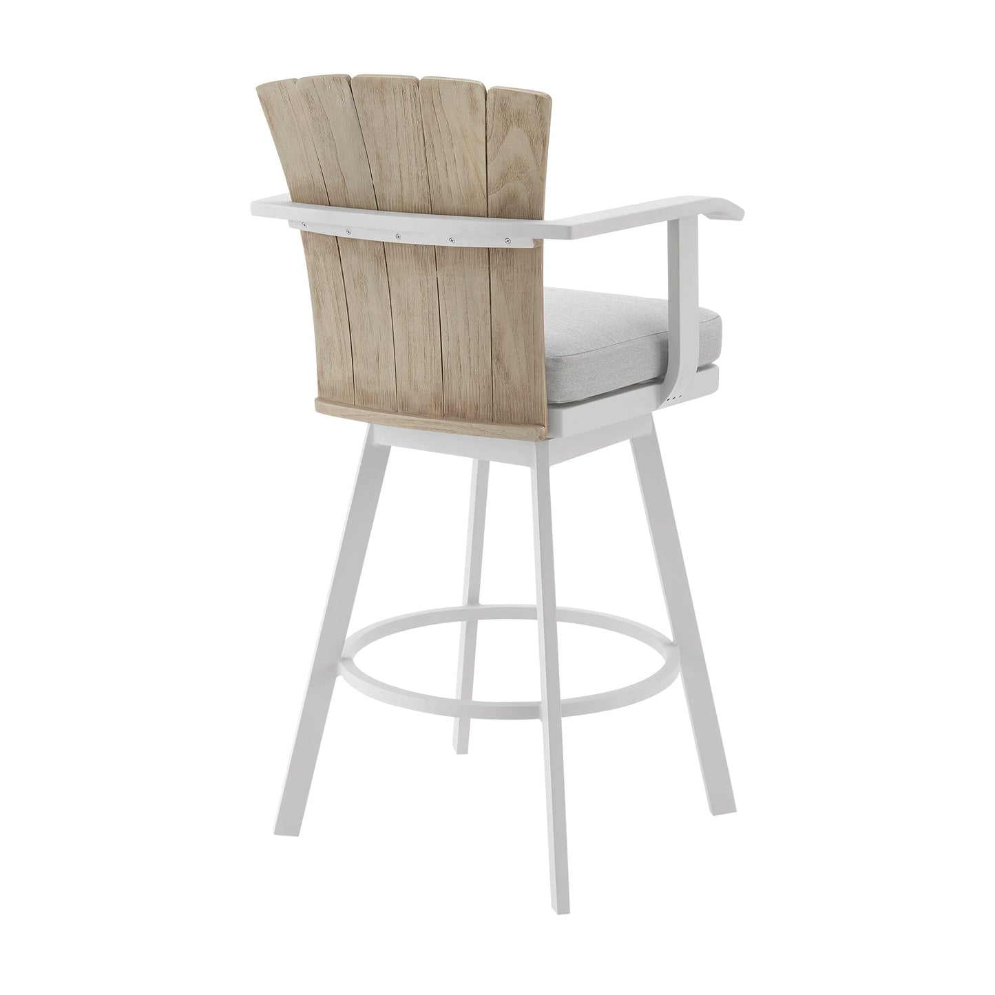 Hazel Outdoor Patio Swivel Stool in Aluminum with Teak Wood and Cushions