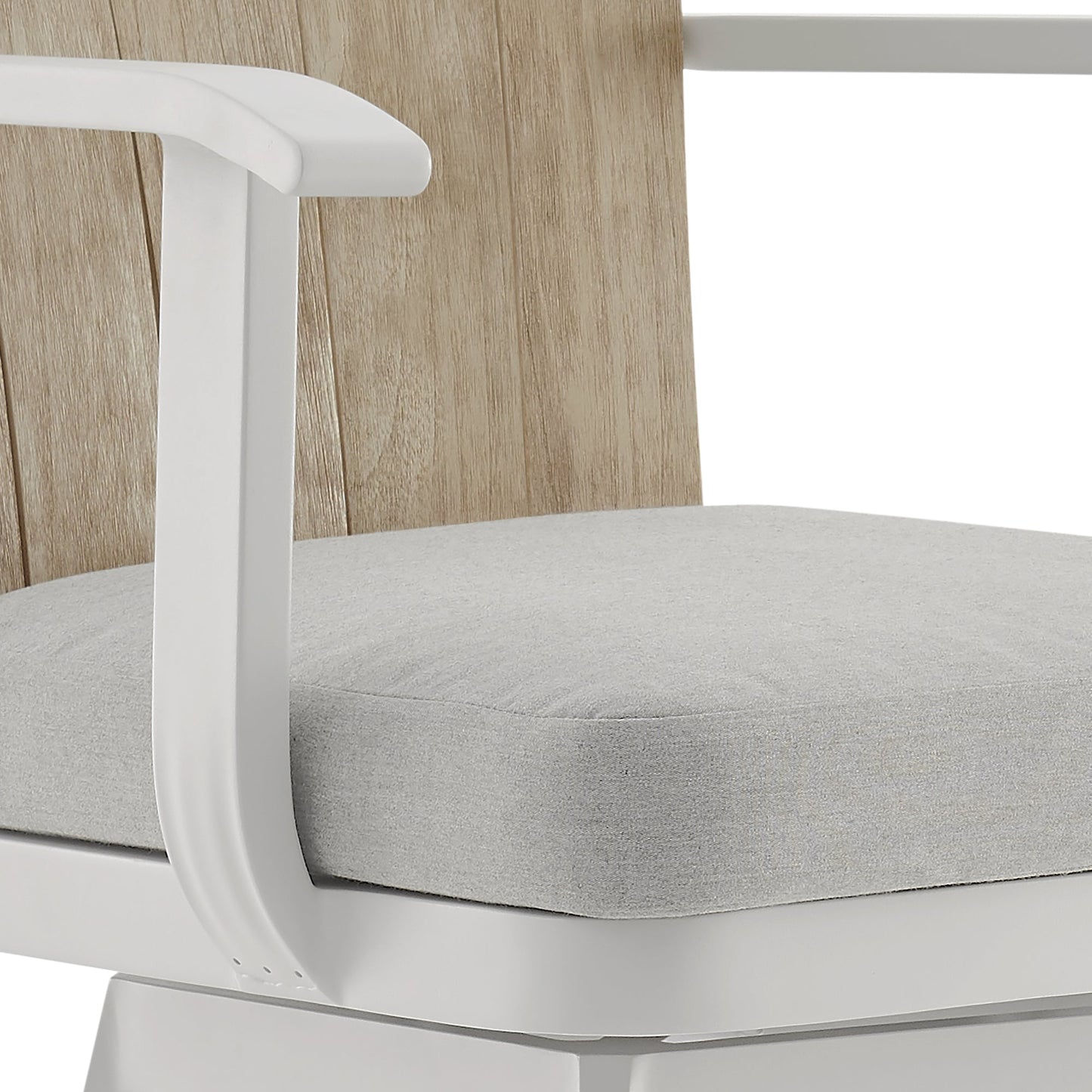 Hazel Outdoor Patio Swivel Stool in Aluminum with Teak Wood and Cushions