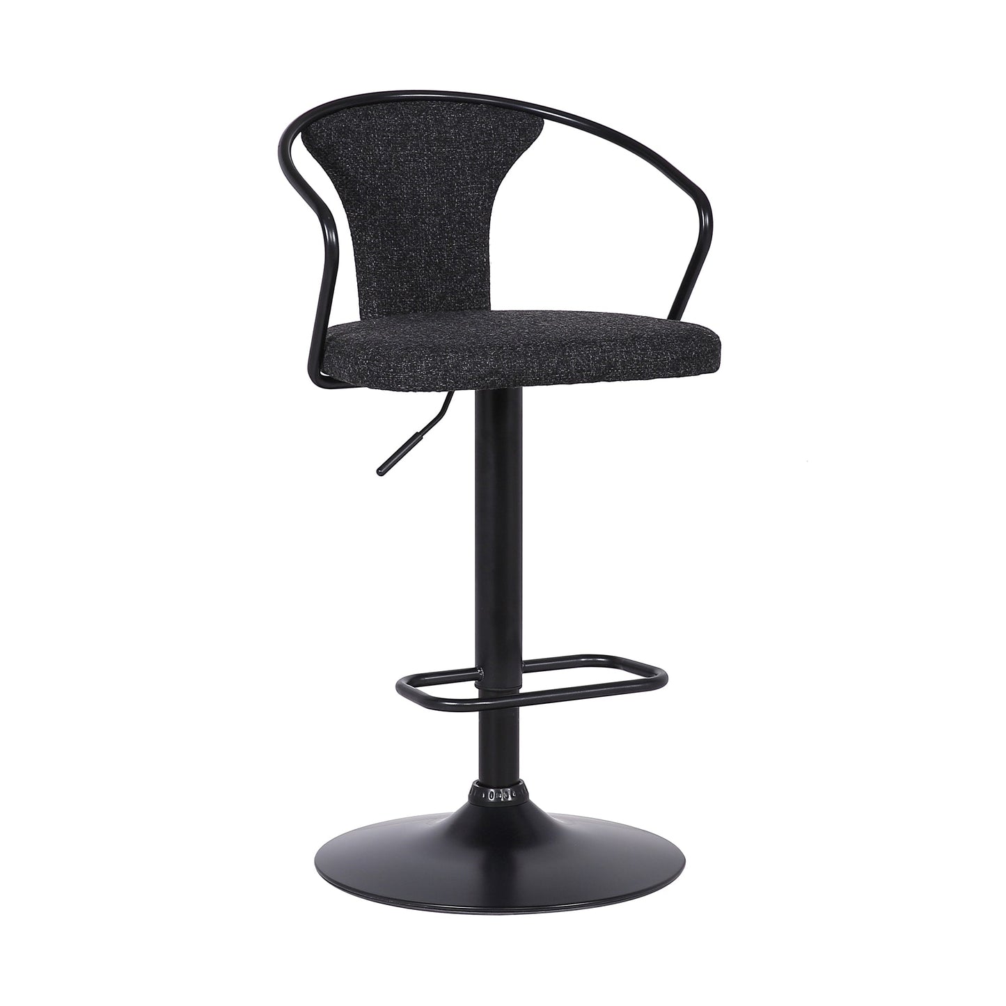 Ian Contemporary Adjustable Barstool in Black Powder Coated Finish and Black Fabric