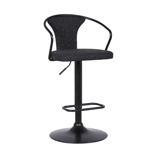 Ian Contemporary Adjustable Barstool in Black Powder Coated Finish and Black Fabric