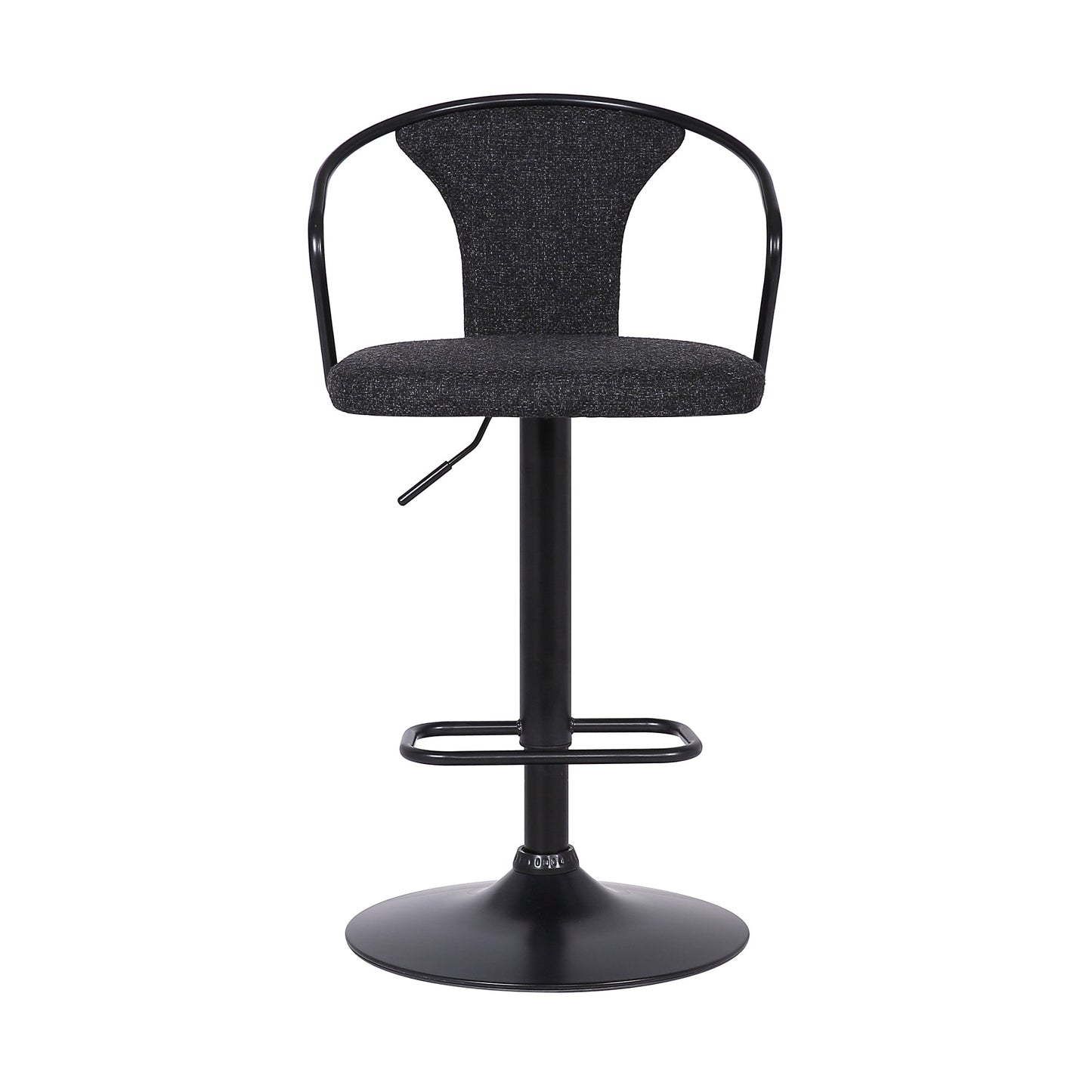 Ian Contemporary Adjustable Barstool in Black Powder Coated Finish and Black Fabric