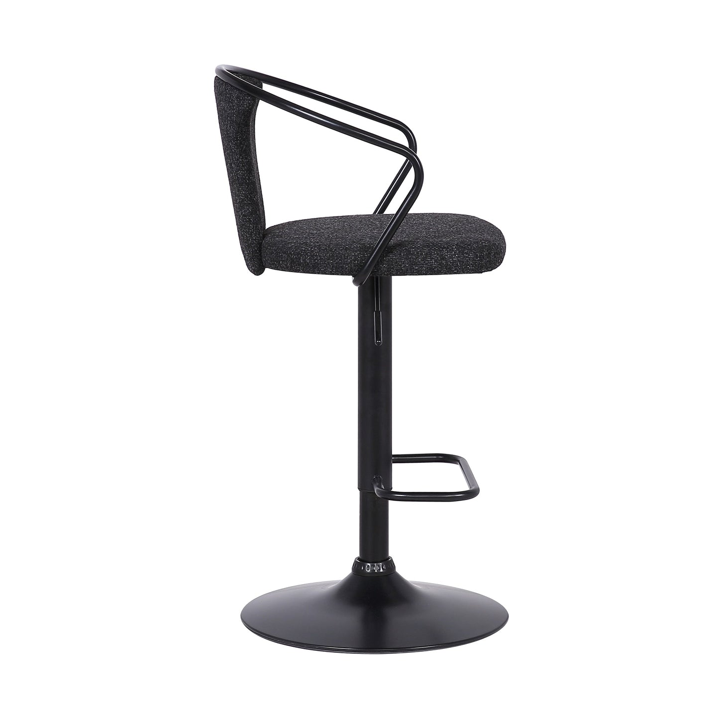 Ian Contemporary Adjustable Barstool in Black Powder Coated Finish and Black Fabric