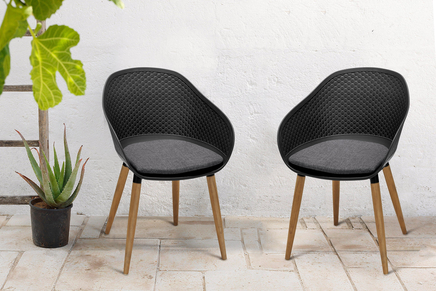 Ipanema Outdoor Dining Chair with Teak Legs and Dark Gray Olefin - Set of 2