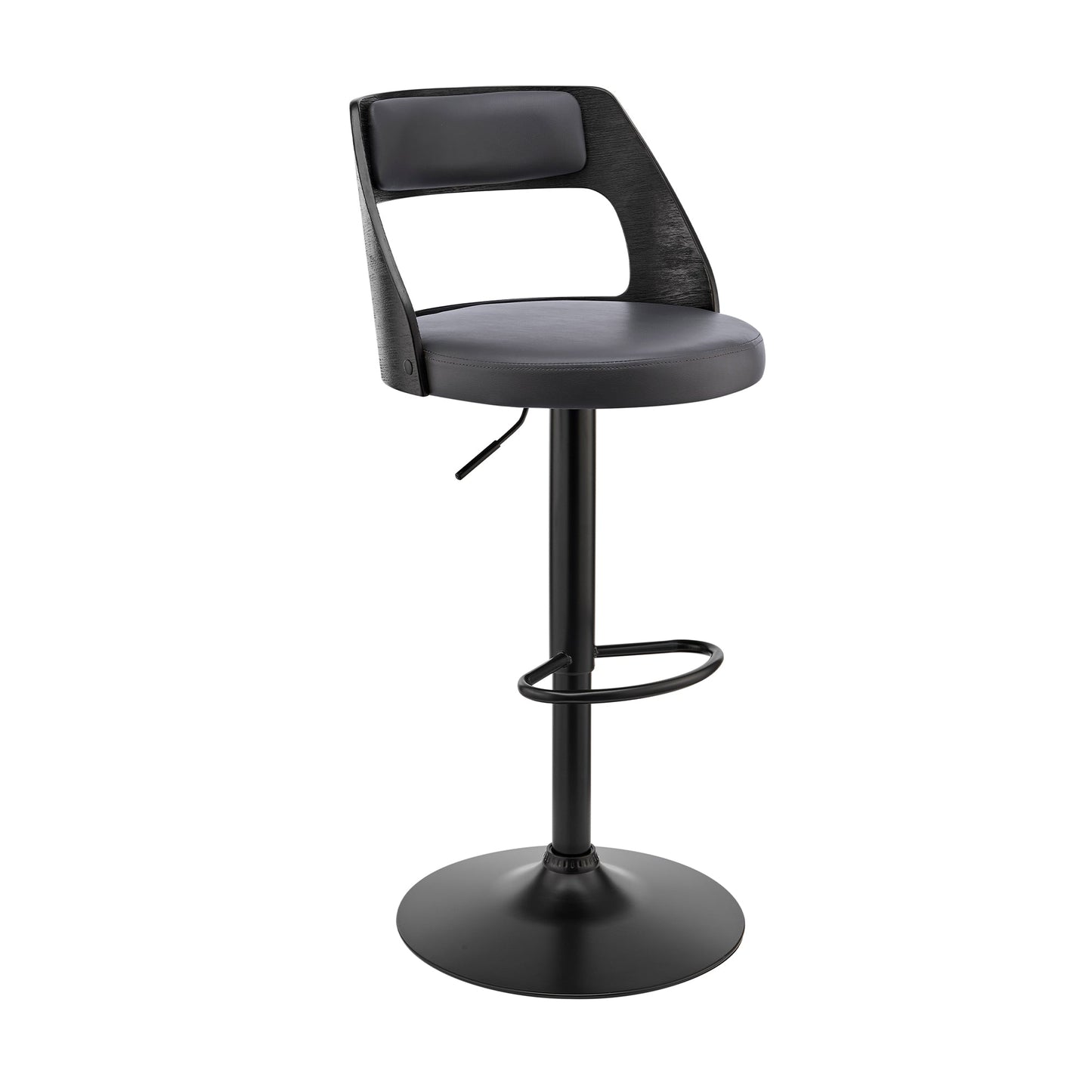 Itzan Adjustable Swivel Faux Leather Bar Stool with Wood and Chrome Base