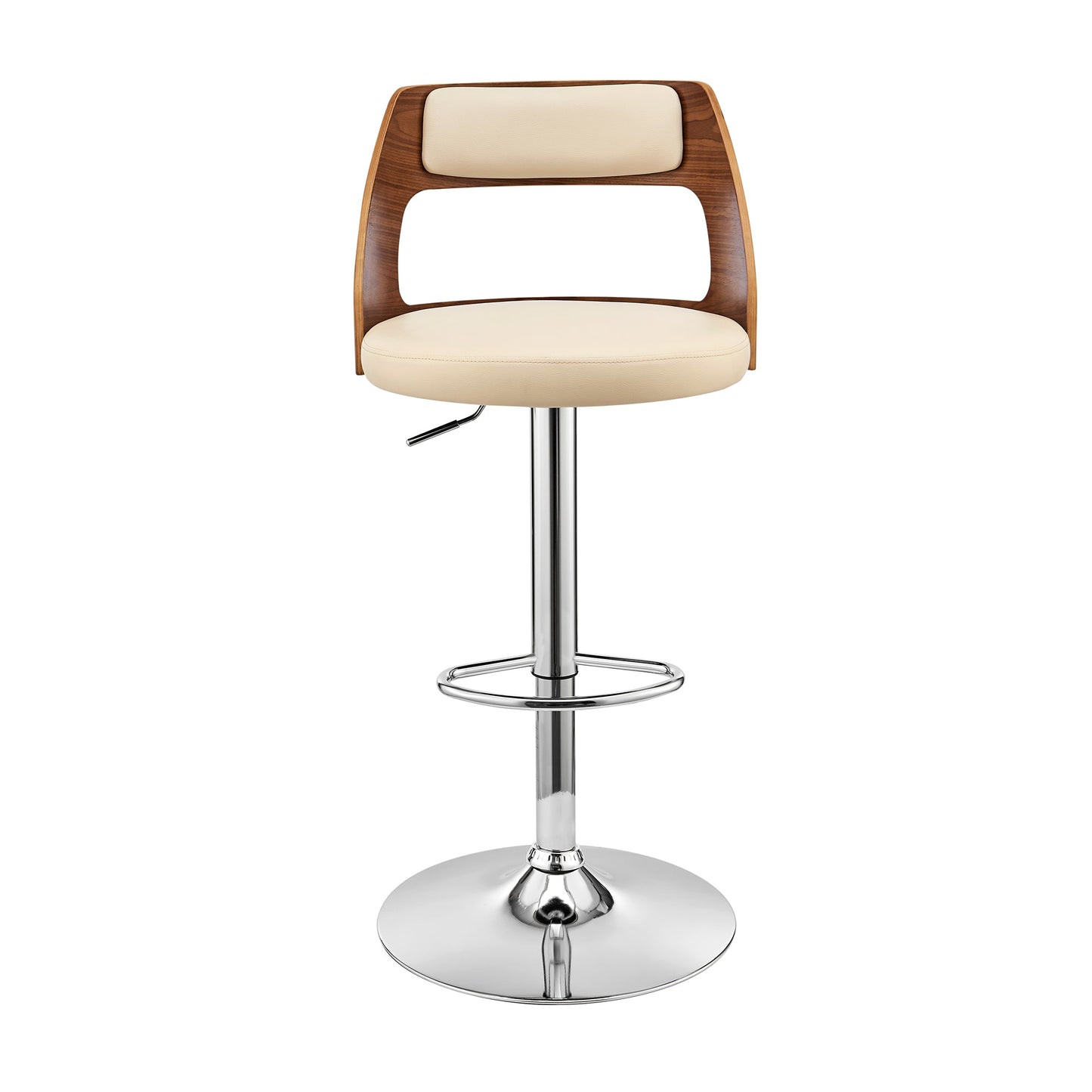 Itzan Adjustable Swivel Faux Leather Bar Stool with Wood and Chrome Base
