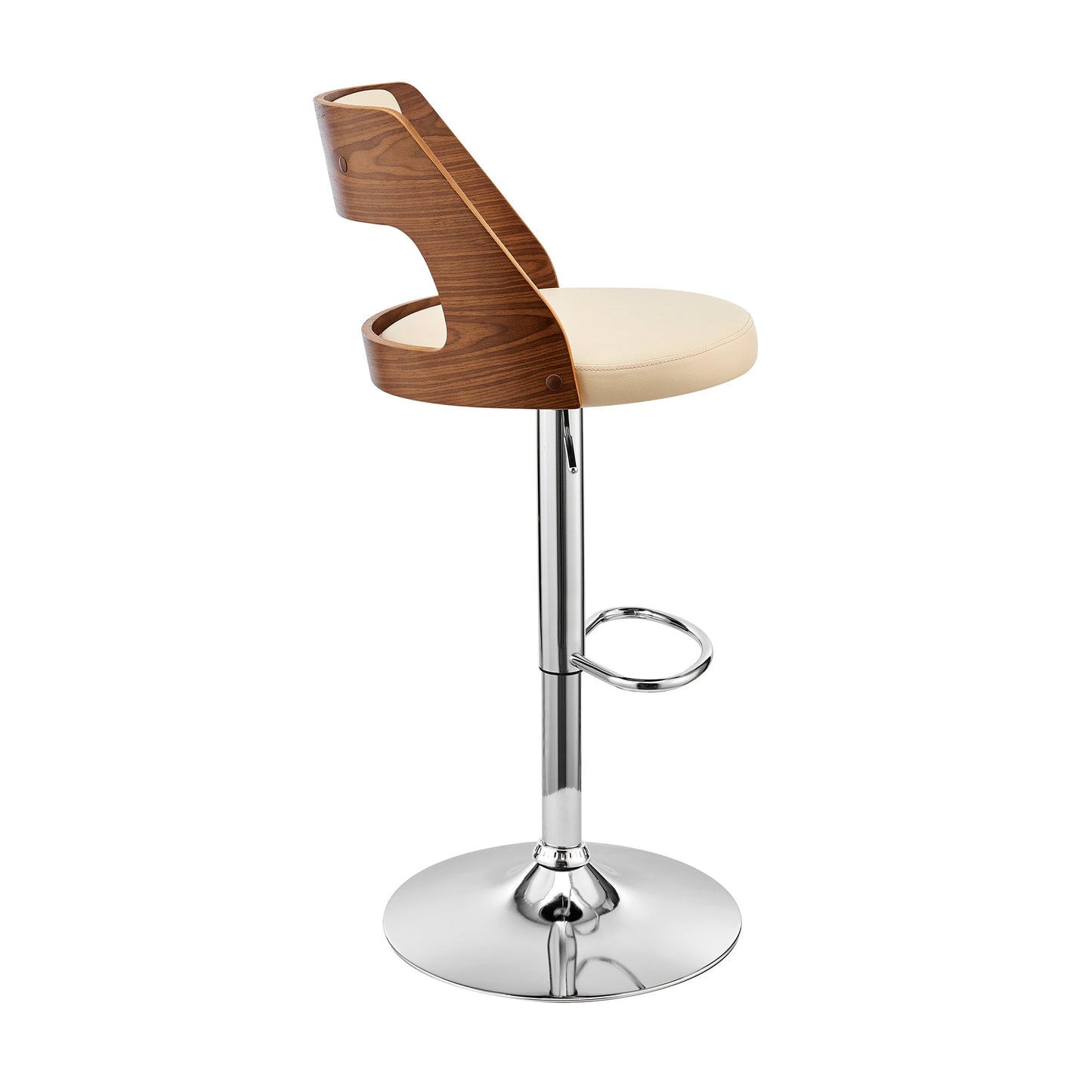 Itzan Adjustable Swivel Faux Leather Bar Stool with Wood and Chrome Base