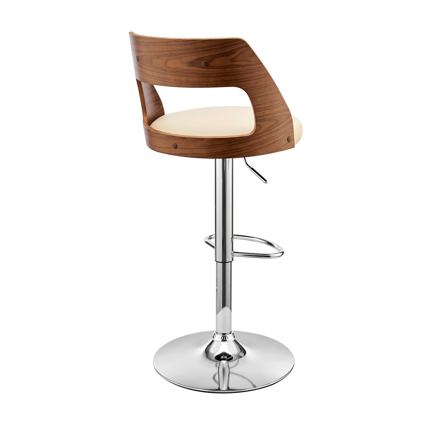 Itzan Adjustable Swivel Faux Leather Bar Stool with Wood and Chrome Base