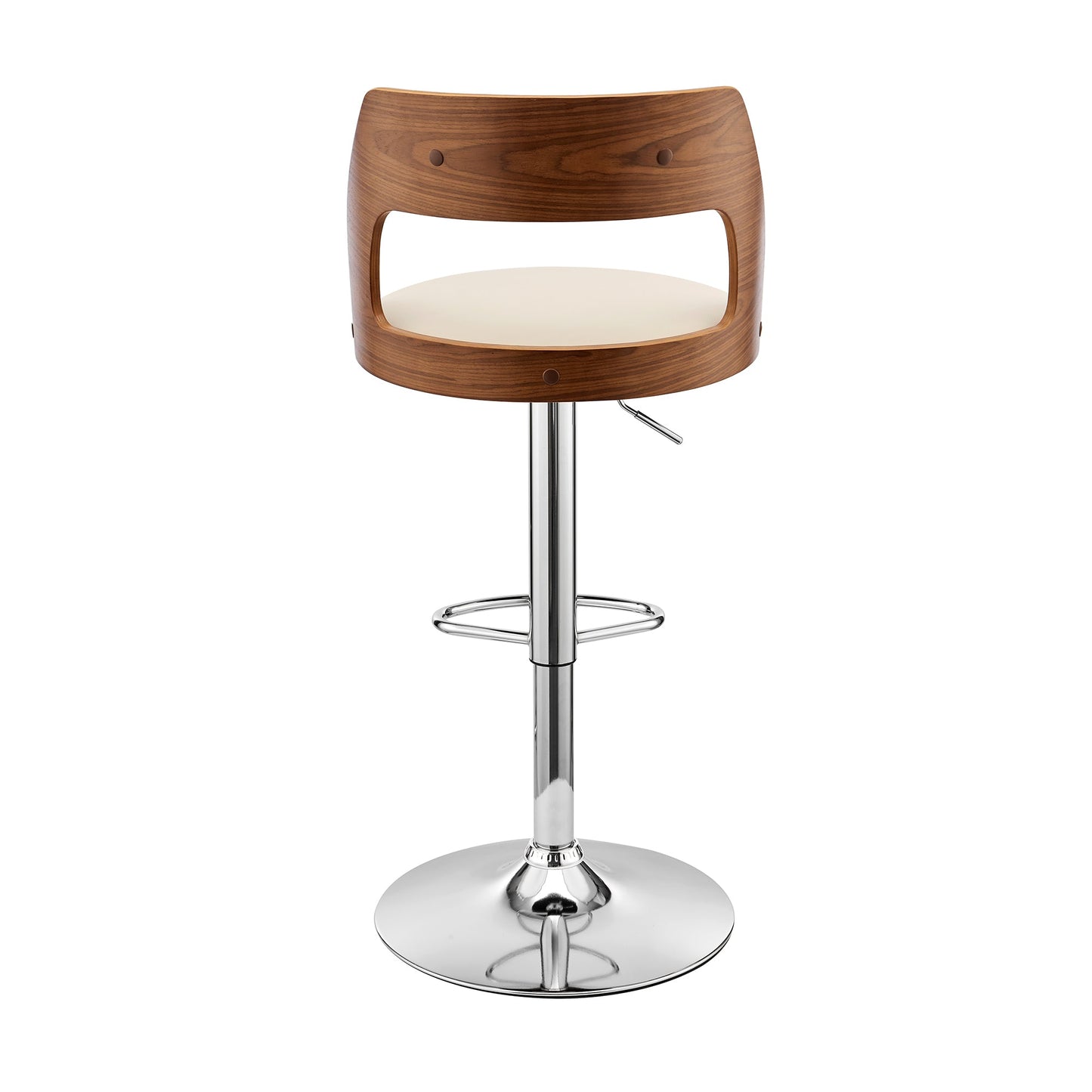 Itzan Adjustable Swivel Faux Leather Bar Stool with Wood and Chrome Base