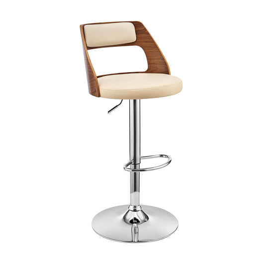 Itzan Adjustable Swivel Faux Leather Bar Stool with Wood and Chrome Base
