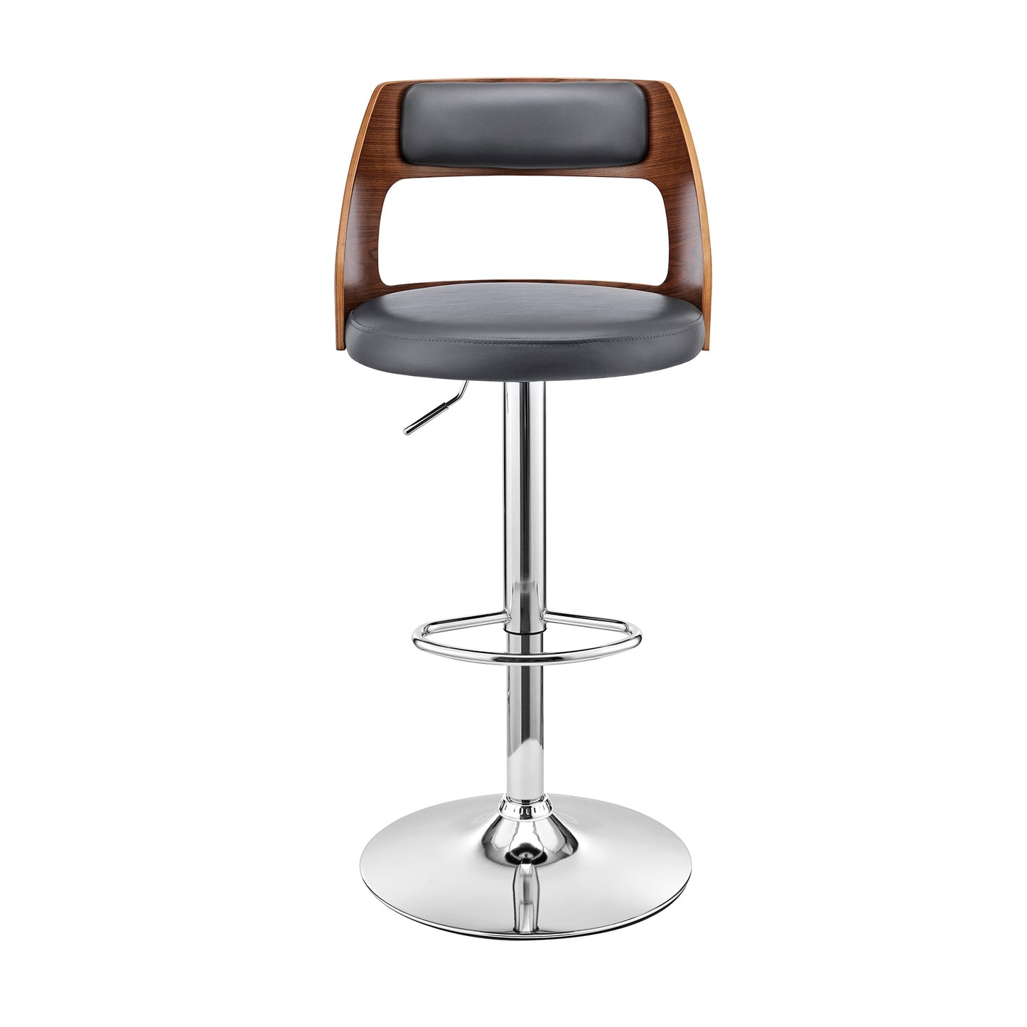 Itzan Adjustable Swivel Faux Leather Bar Stool with Wood and Chrome Base