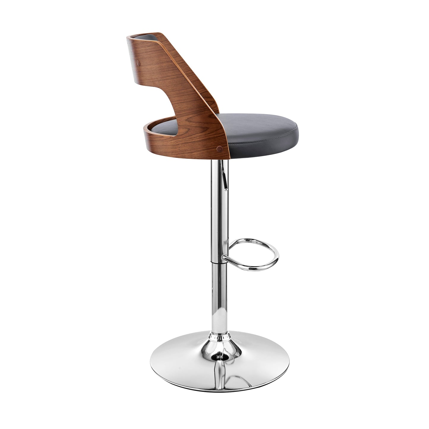 Itzan Adjustable Swivel Faux Leather Bar Stool with Wood and Chrome Base