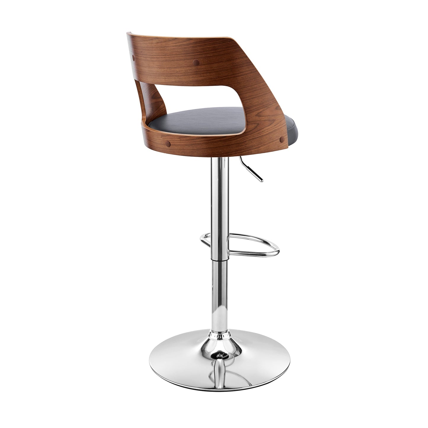 Itzan Adjustable Swivel Faux Leather Bar Stool with Wood and Chrome Base