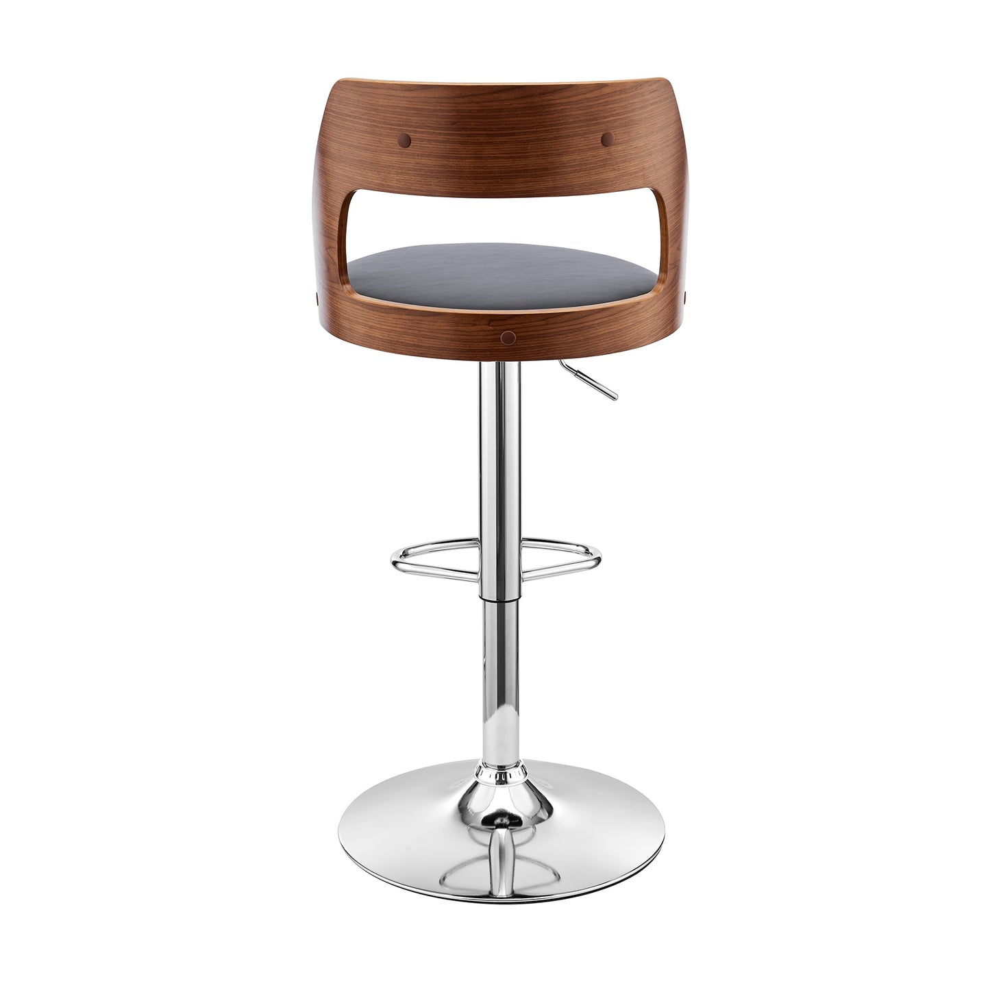 Itzan Adjustable Swivel Faux Leather Bar Stool with Wood and Chrome Base