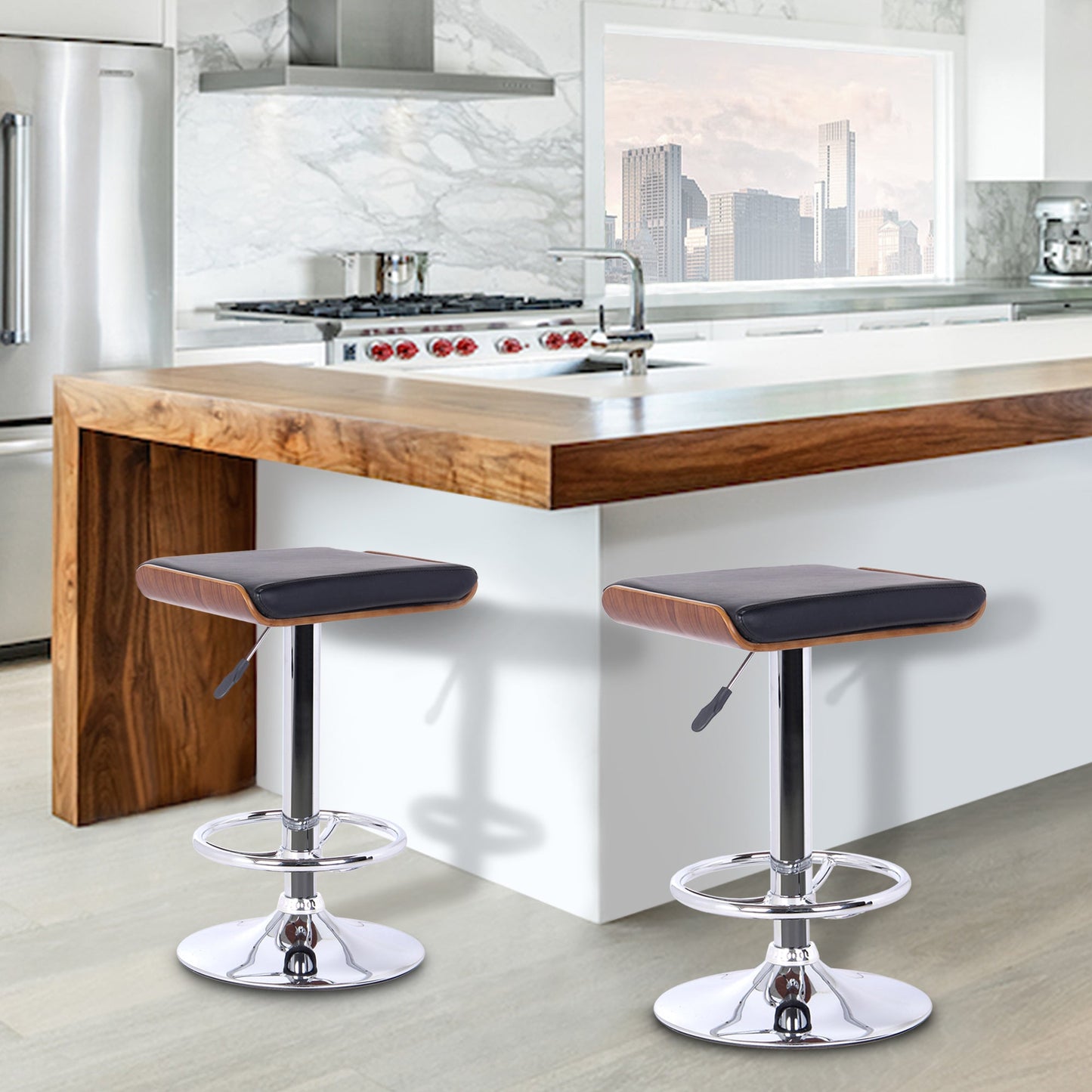 Java Barstool in Chrome Finish with Walnut Wood and Faux Leather