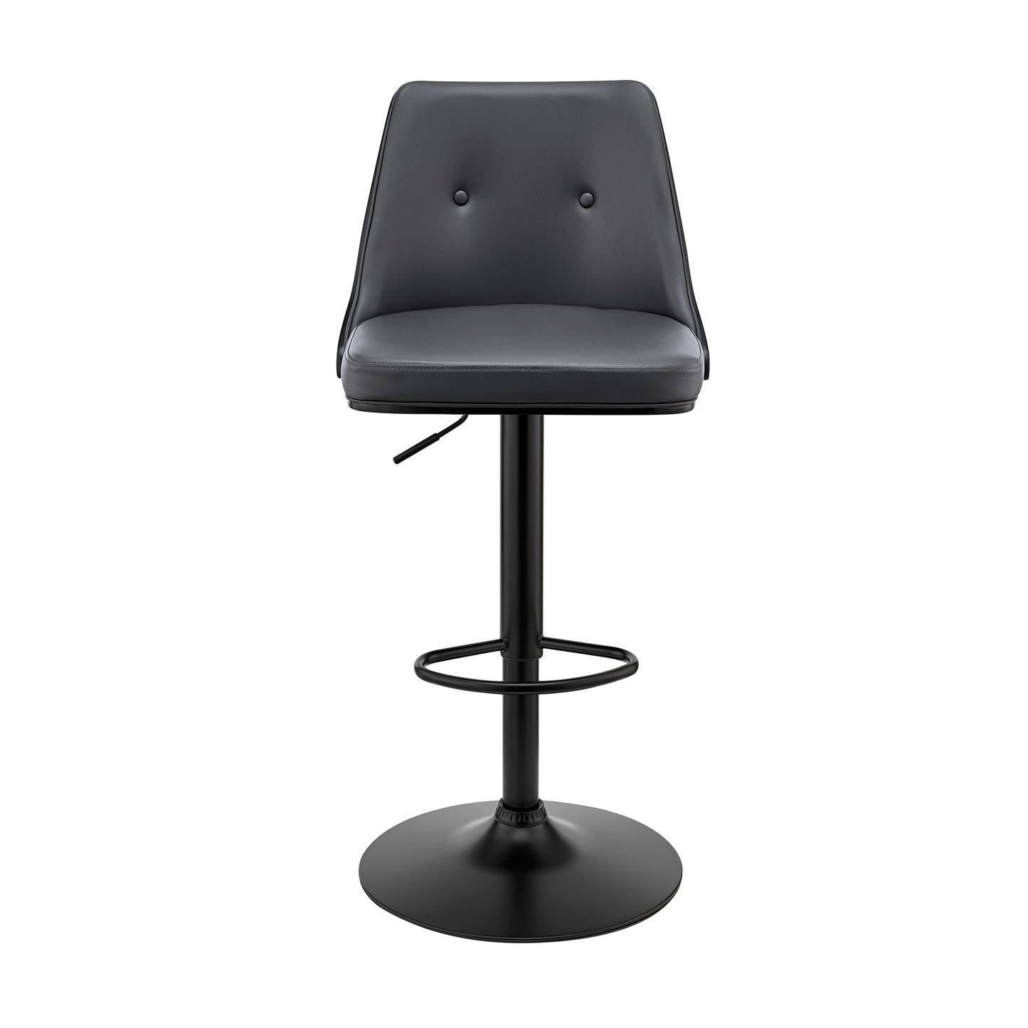 Jacob Adjustable and Swivel Faux Leather and Wood Bar Stool with Chrome and Black Base