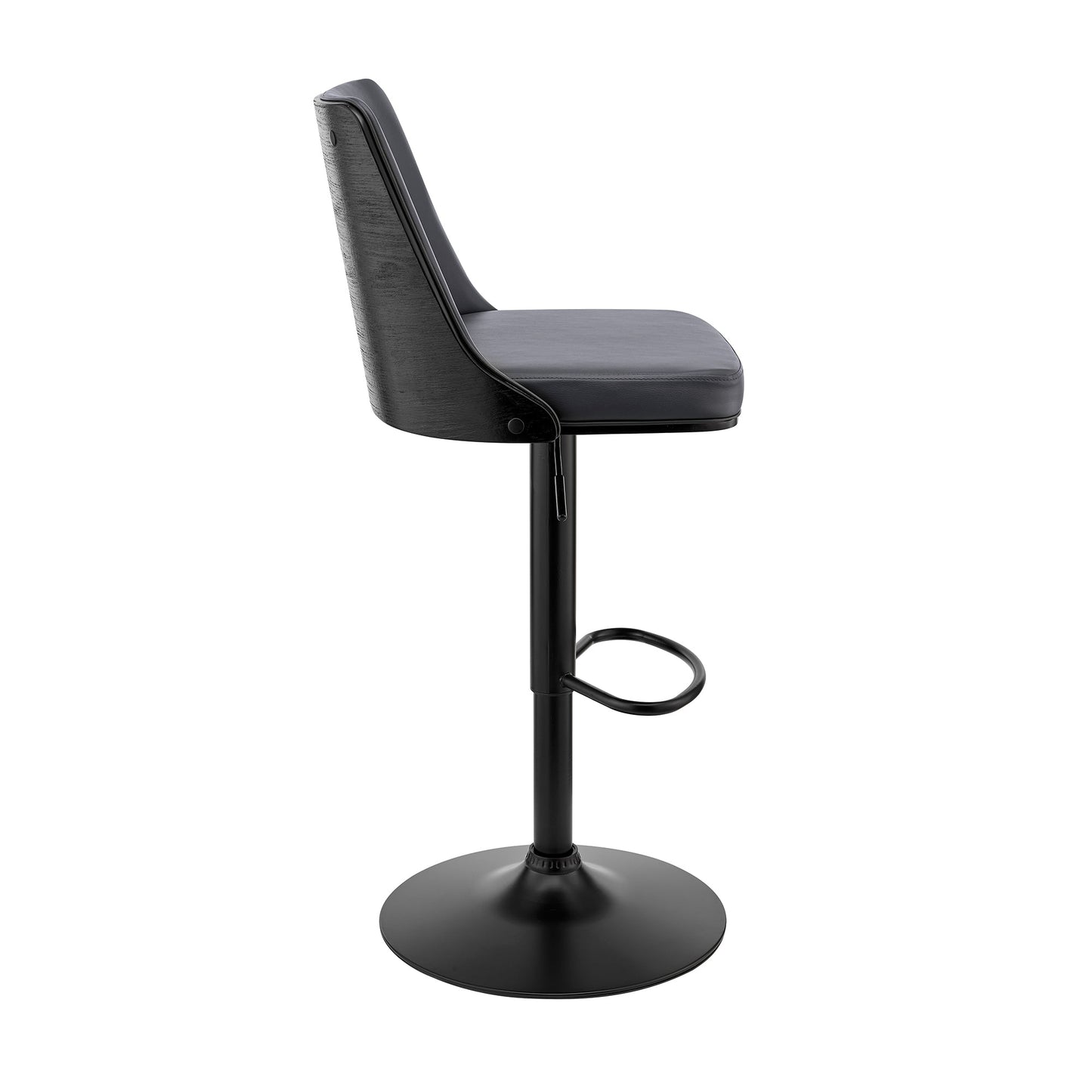 Jacob Adjustable and Swivel Faux Leather and Wood Bar Stool with Chrome and Black Base