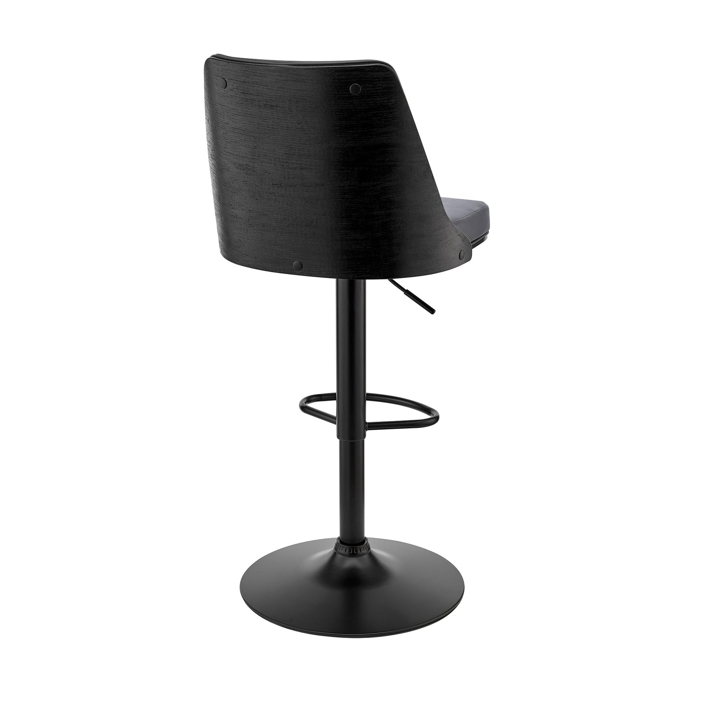 Jacob Adjustable and Swivel Faux Leather and Wood Bar Stool with Chrome and Black Base