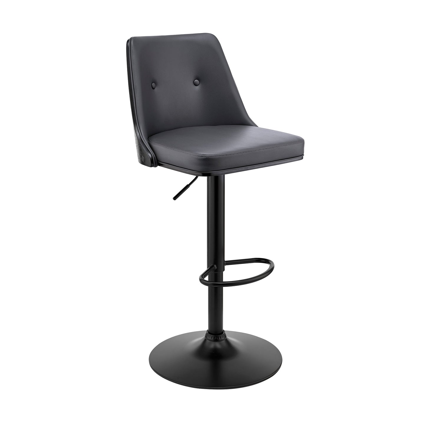 Jacob Adjustable and Swivel Faux Leather and Wood Bar Stool with Chrome and Black Base