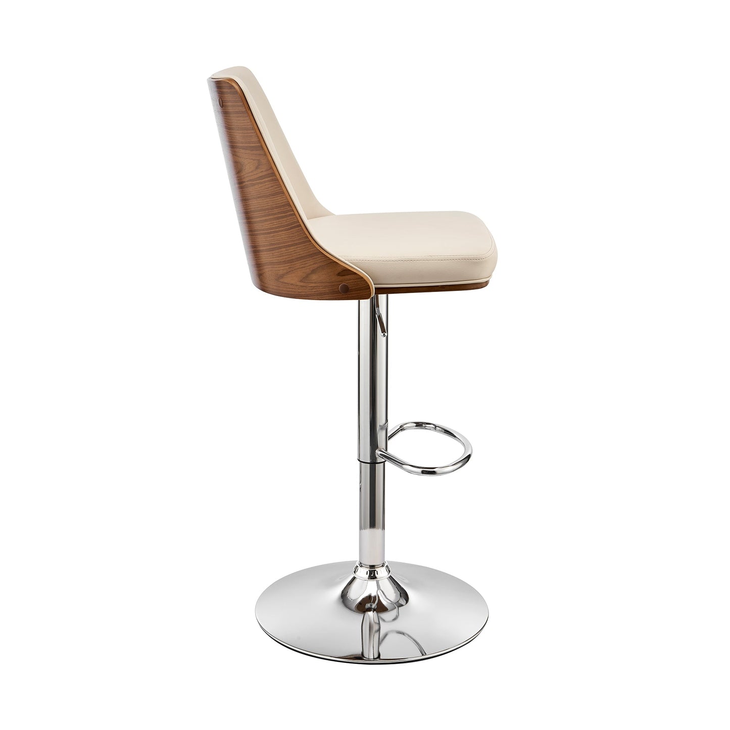 Jacob Adjustable and Swivel Faux Leather and Wood Bar Stool with Chrome and Black Base