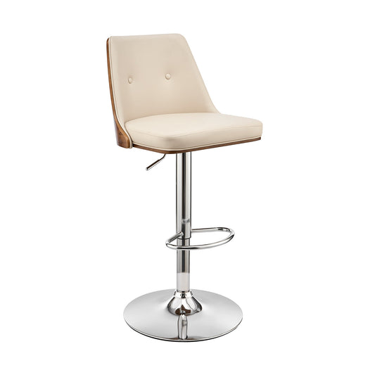 Jacob Adjustable and Swivel Faux Leather and Wood Bar Stool with Chrome and Black Base