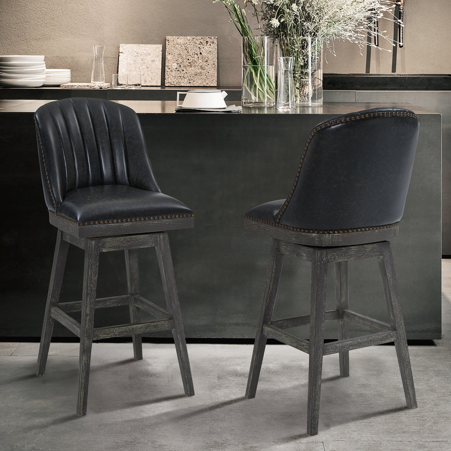 Journey Swivel Faux Leather and Wood Bar Stool in Various Heights