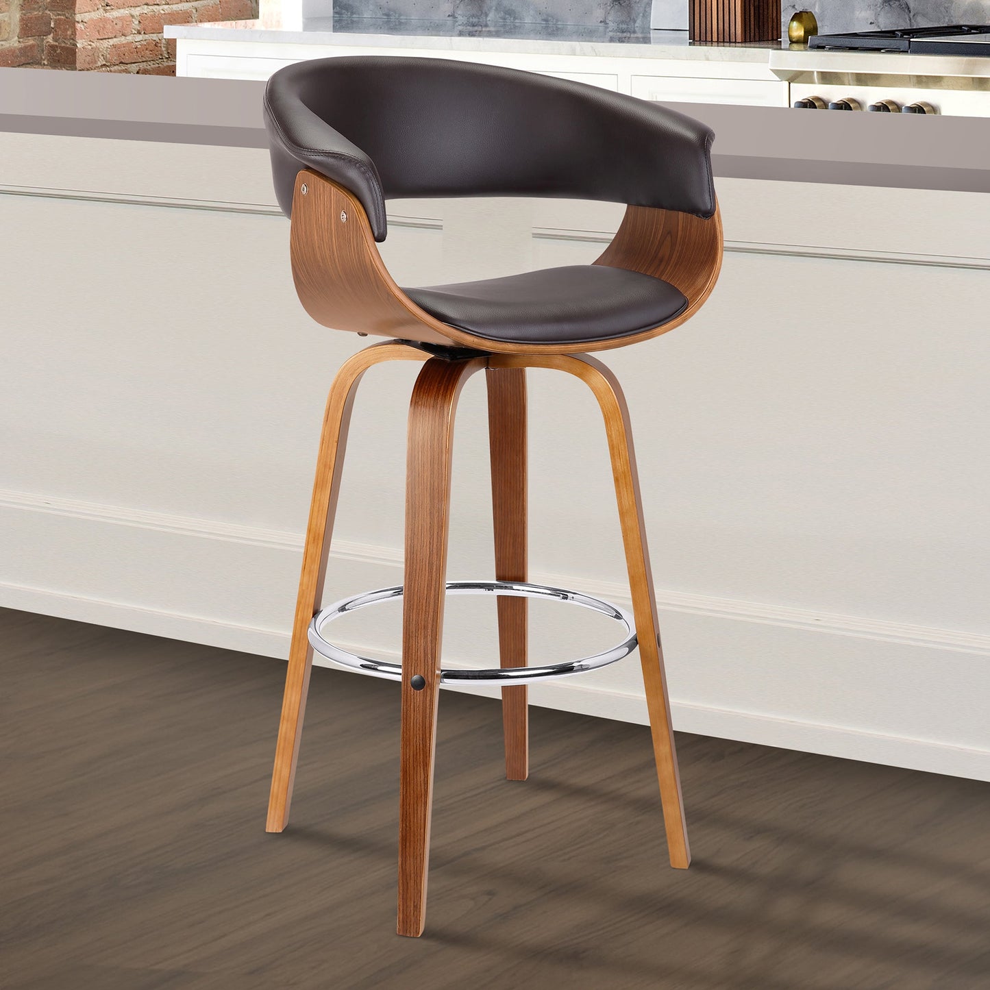 Julyssa Counter Height and Bar Height Swivel Faux Leather and Wood Bar Stool