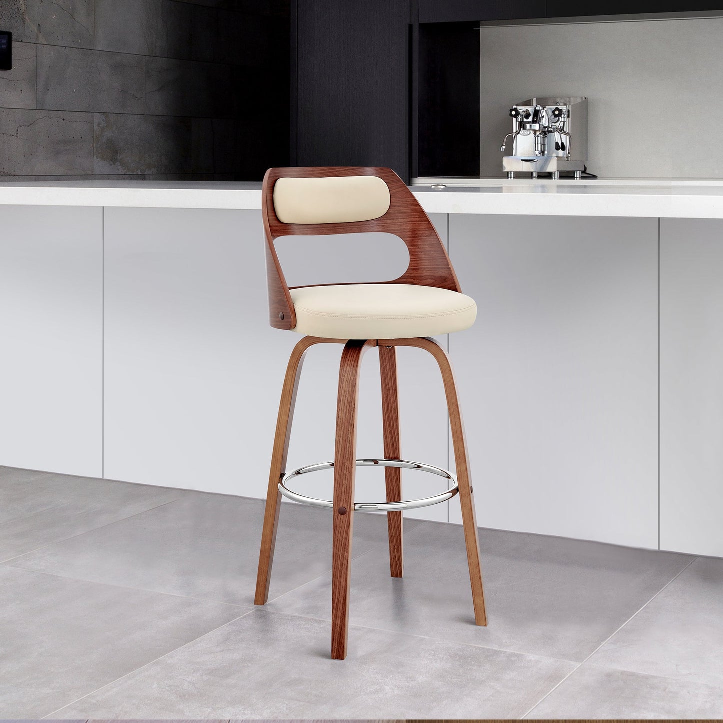 Julius Faux Leather and Wood Bar Stool - Available in Multiple Heights and Finishes