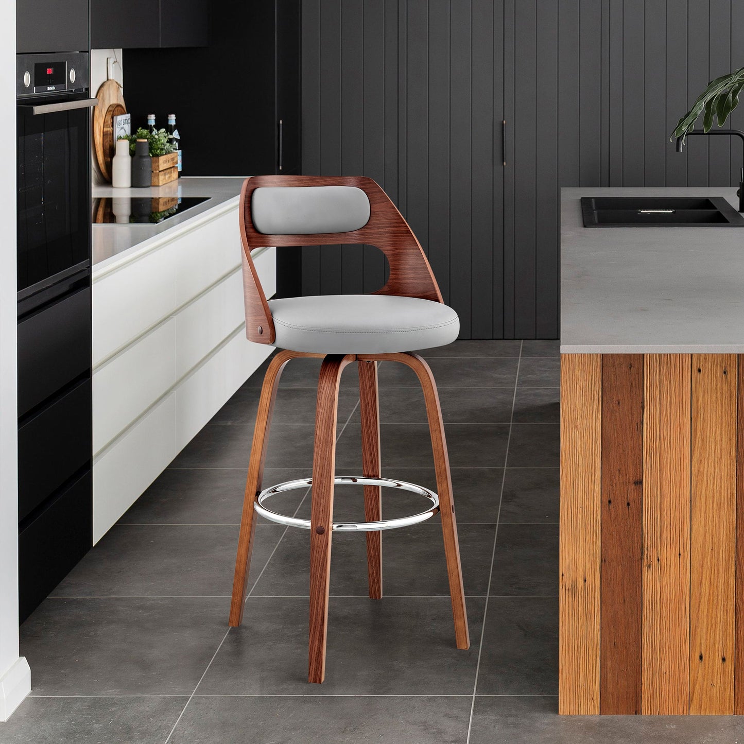 Julius Faux Leather and Wood Bar Stool - Available in Multiple Heights and Finishes