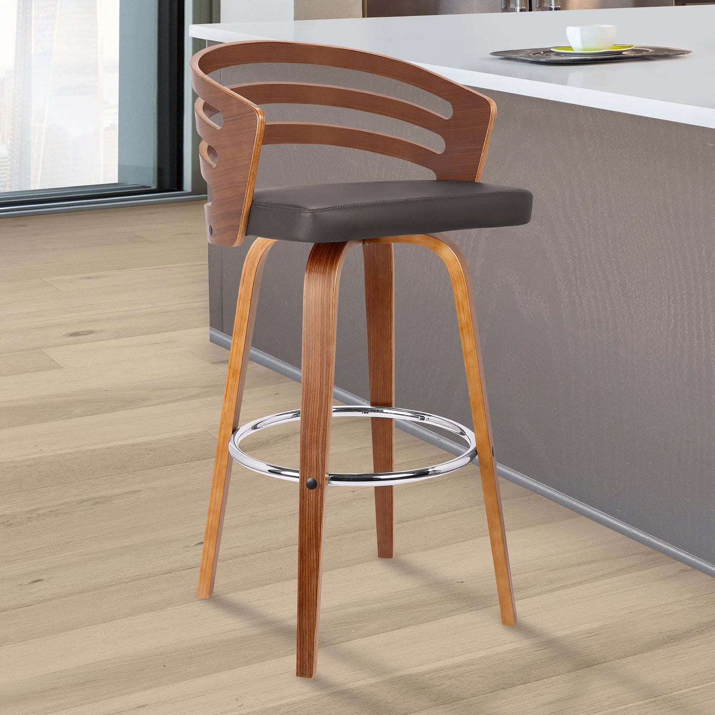 Jayden Counter and Bar Height Swivel Faux Leather and Wood Bar Stool