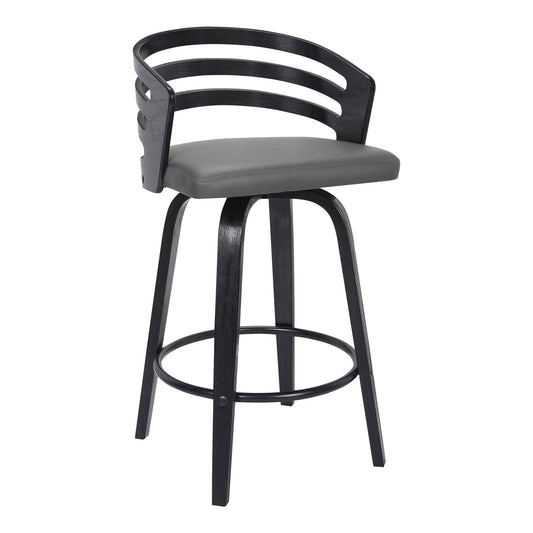 Jayden Counter and Bar Height Swivel Faux Leather and Wood Bar Stool