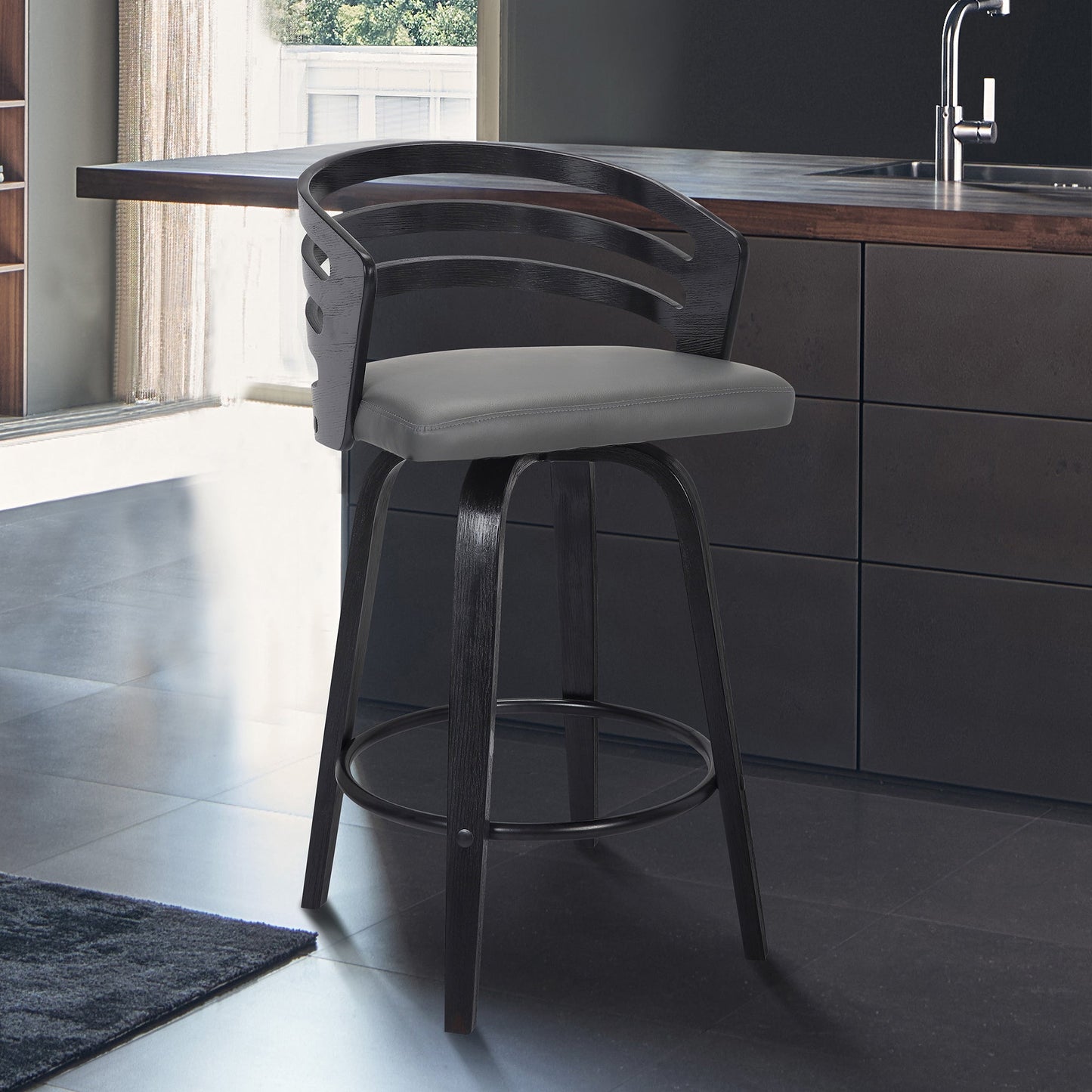 Jayden Counter and Bar Height Swivel Faux Leather and Wood Bar Stool