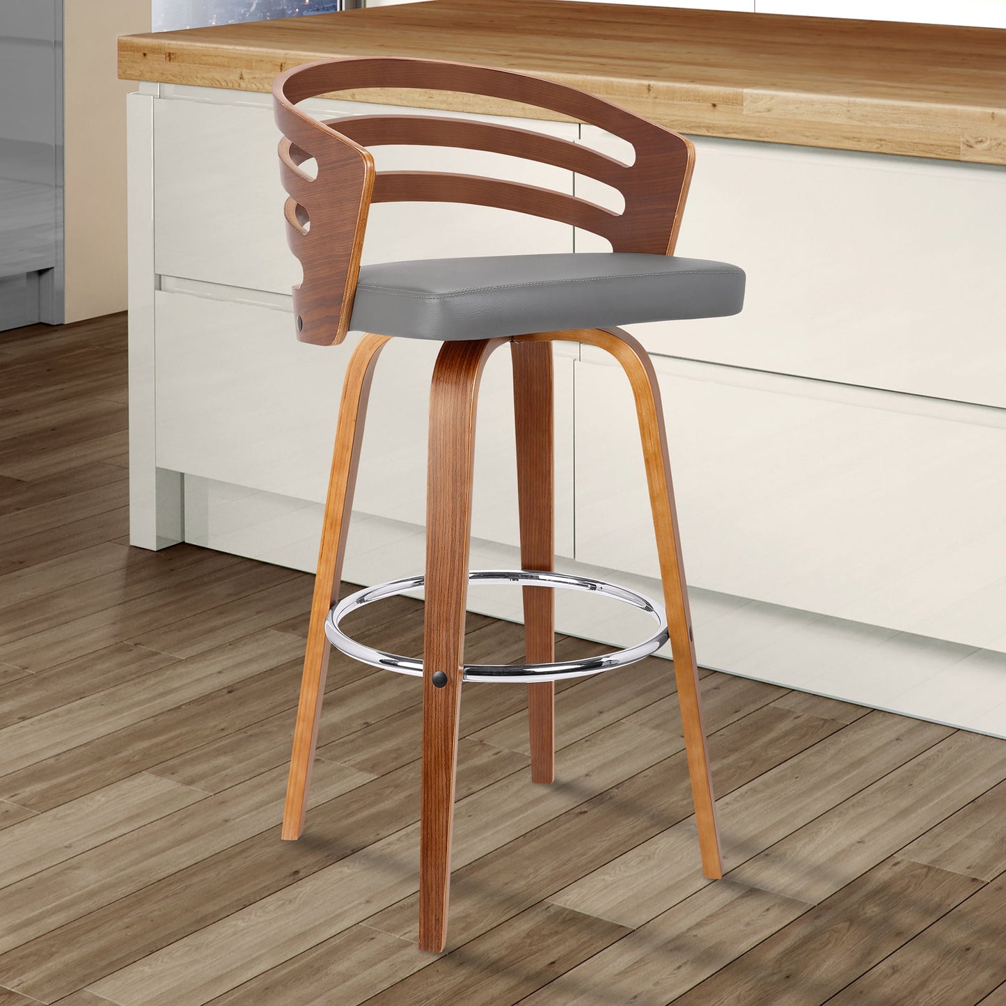 Jayden Counter and Bar Height Swivel Faux Leather and Wood Bar Stool