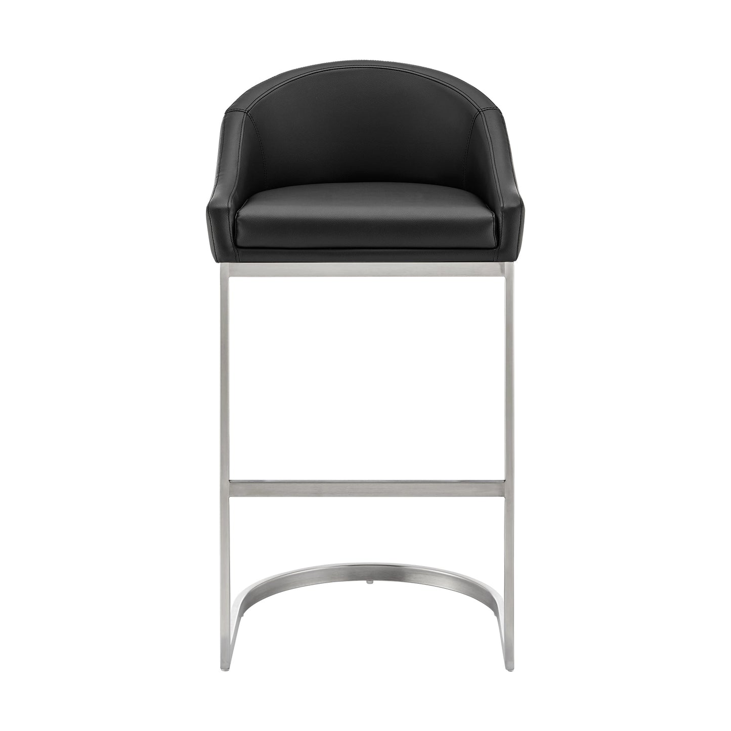 Katherine Counter and Bar Stool in Brushed Stainless Steel with Faux Leather
