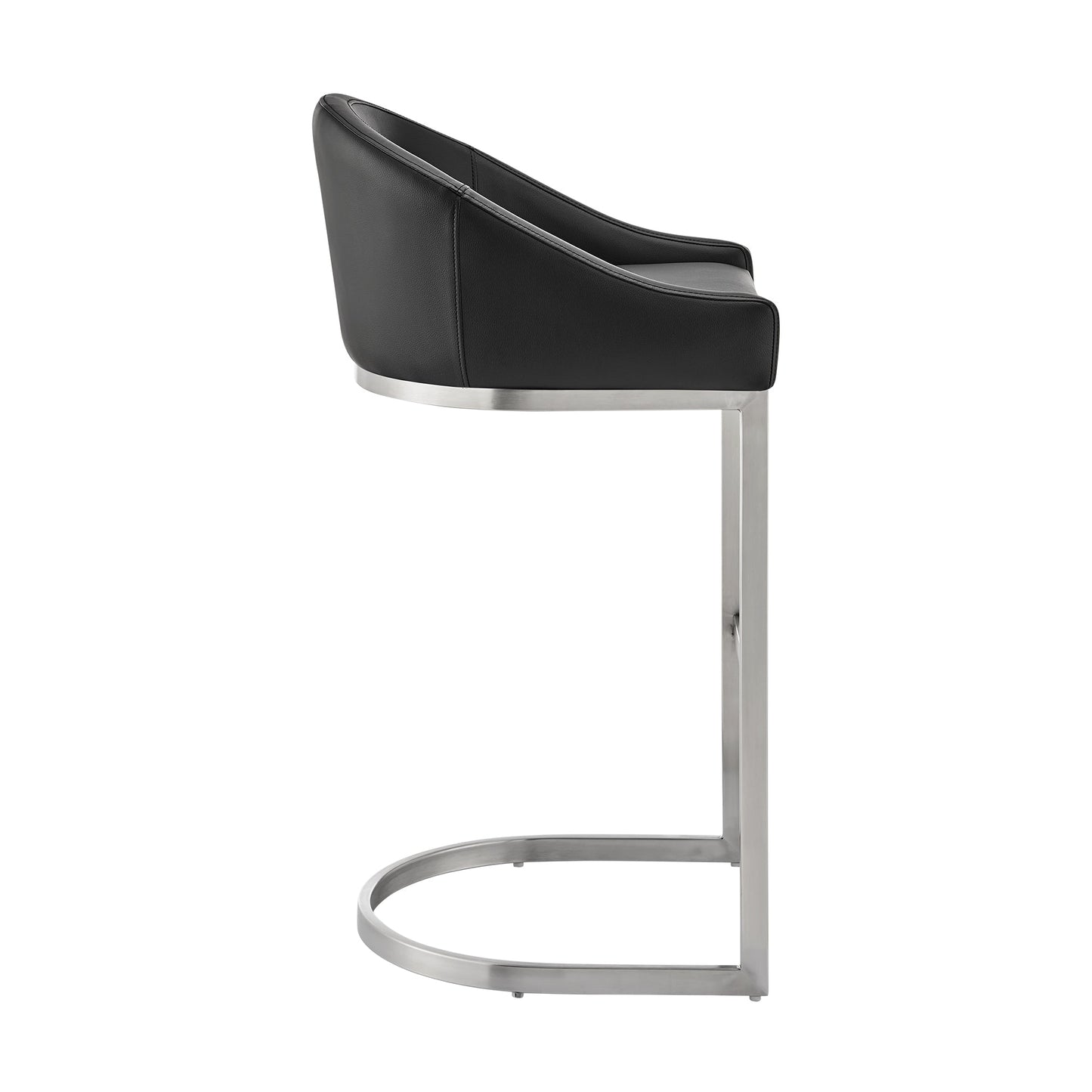 Katherine Counter and Bar Stool in Brushed Stainless Steel with Faux Leather
