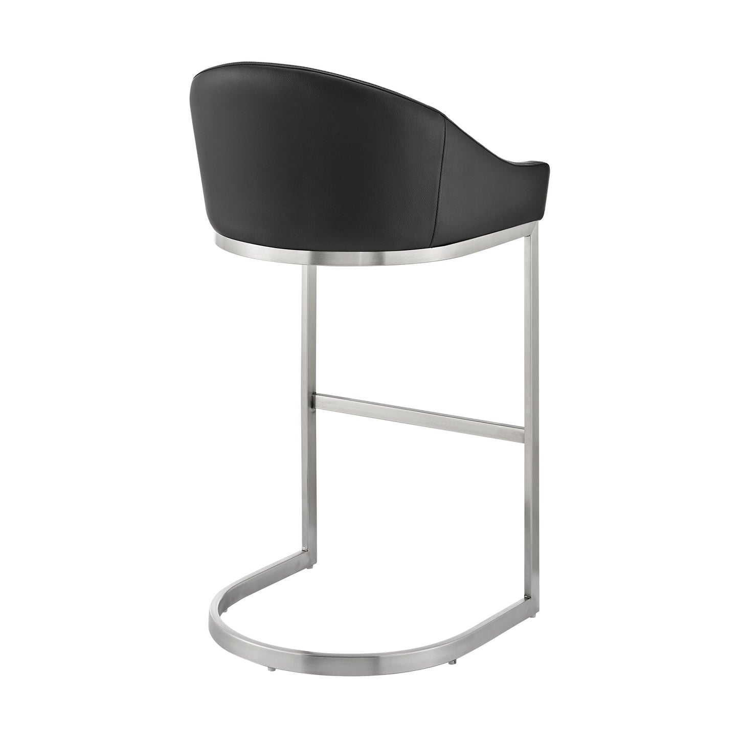 Katherine Counter and Bar Stool in Brushed Stainless Steel with Faux Leather