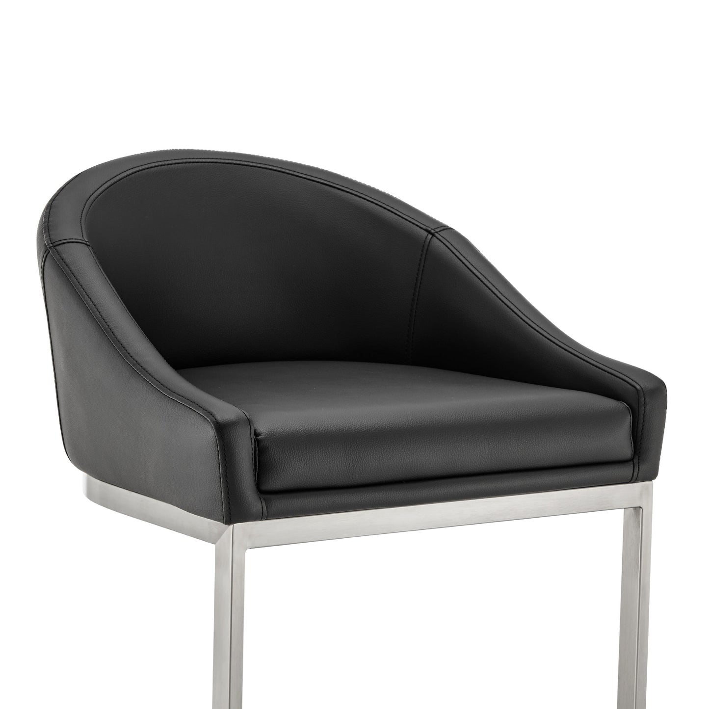 Katherine Counter and Bar Stool in Brushed Stainless Steel with Faux Leather