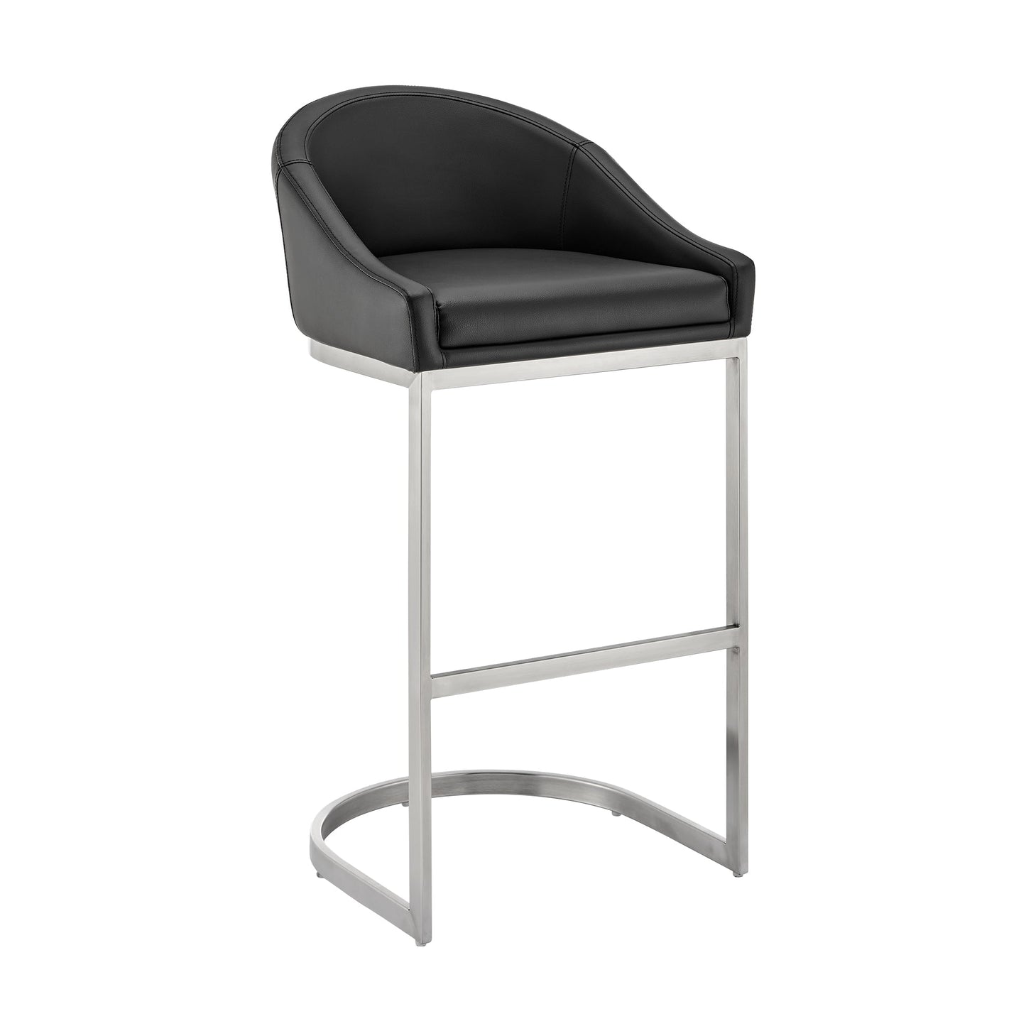 Katherine Counter and Bar Stool in Brushed Stainless Steel with Faux Leather