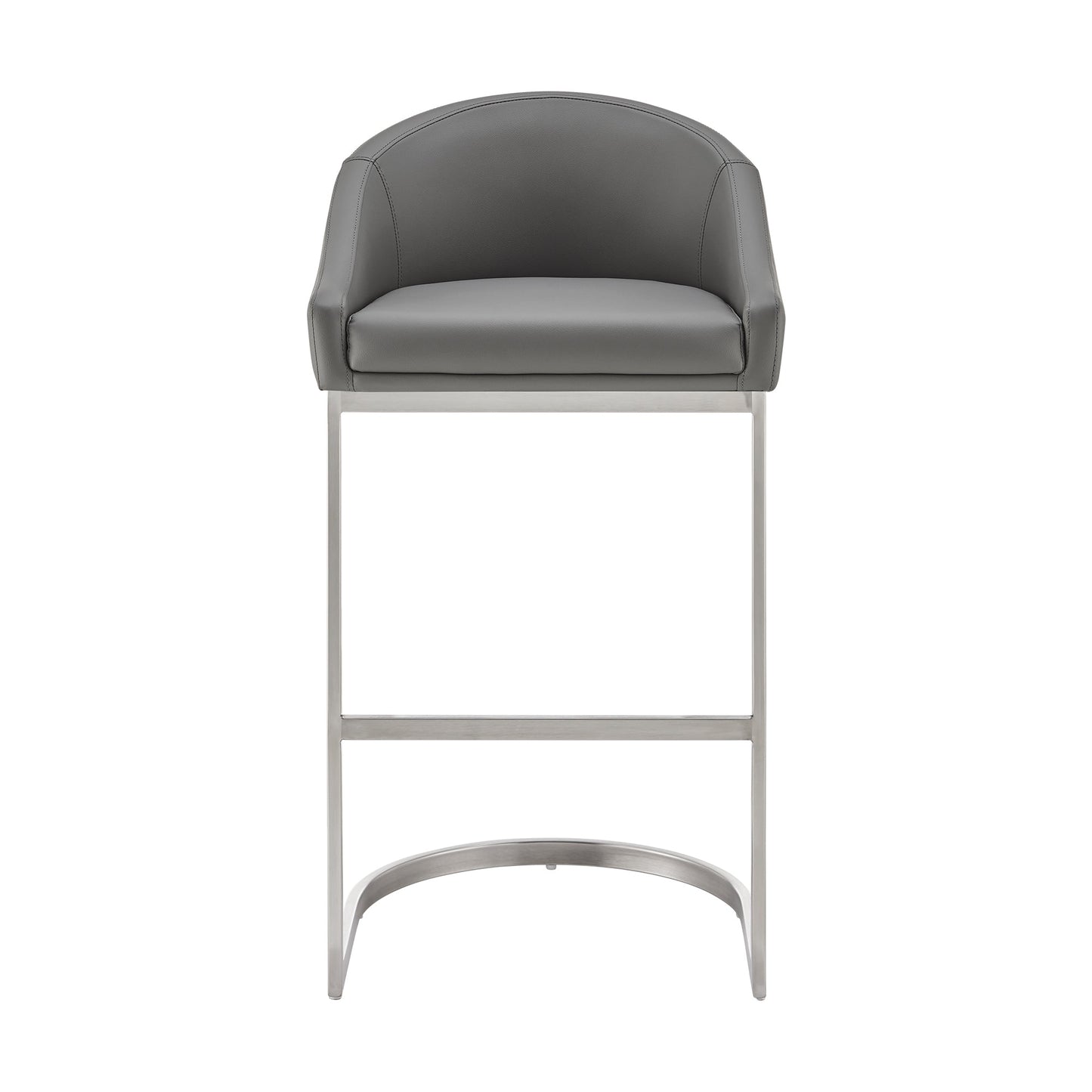 Katherine Counter and Bar Stool in Brushed Stainless Steel with Faux Leather