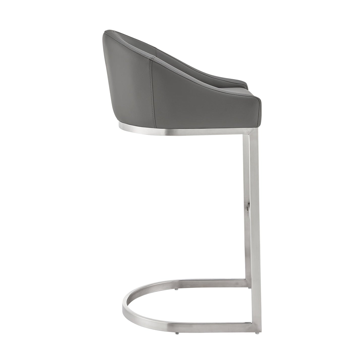 Katherine Counter and Bar Stool in Brushed Stainless Steel with Faux Leather