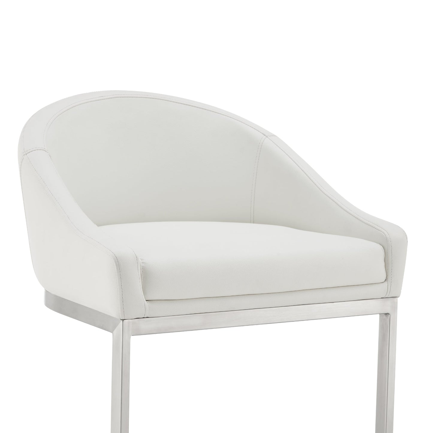 Katherine Counter and Bar Stool in Brushed Stainless Steel with Faux Leather