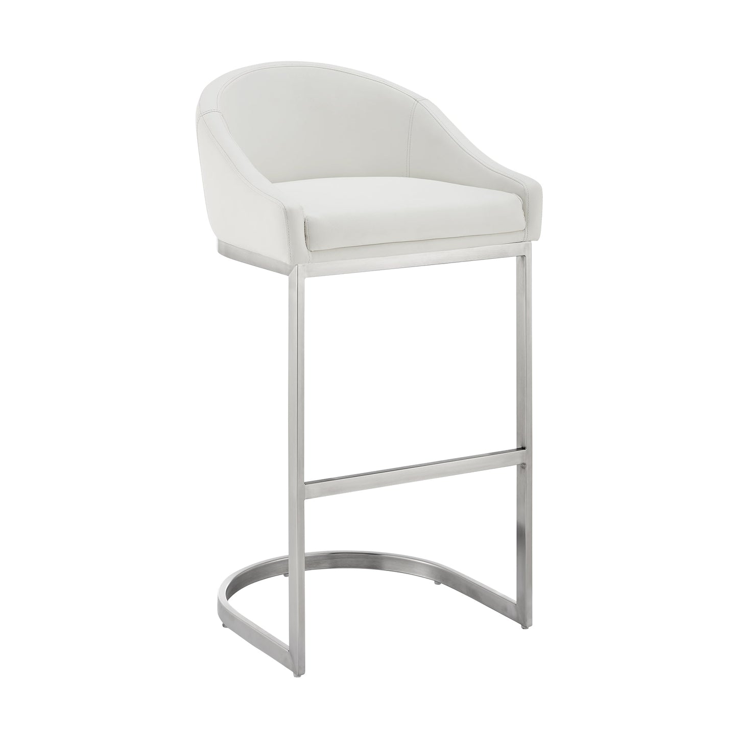 Katherine Counter and Bar Stool in Brushed Stainless Steel with Faux Leather