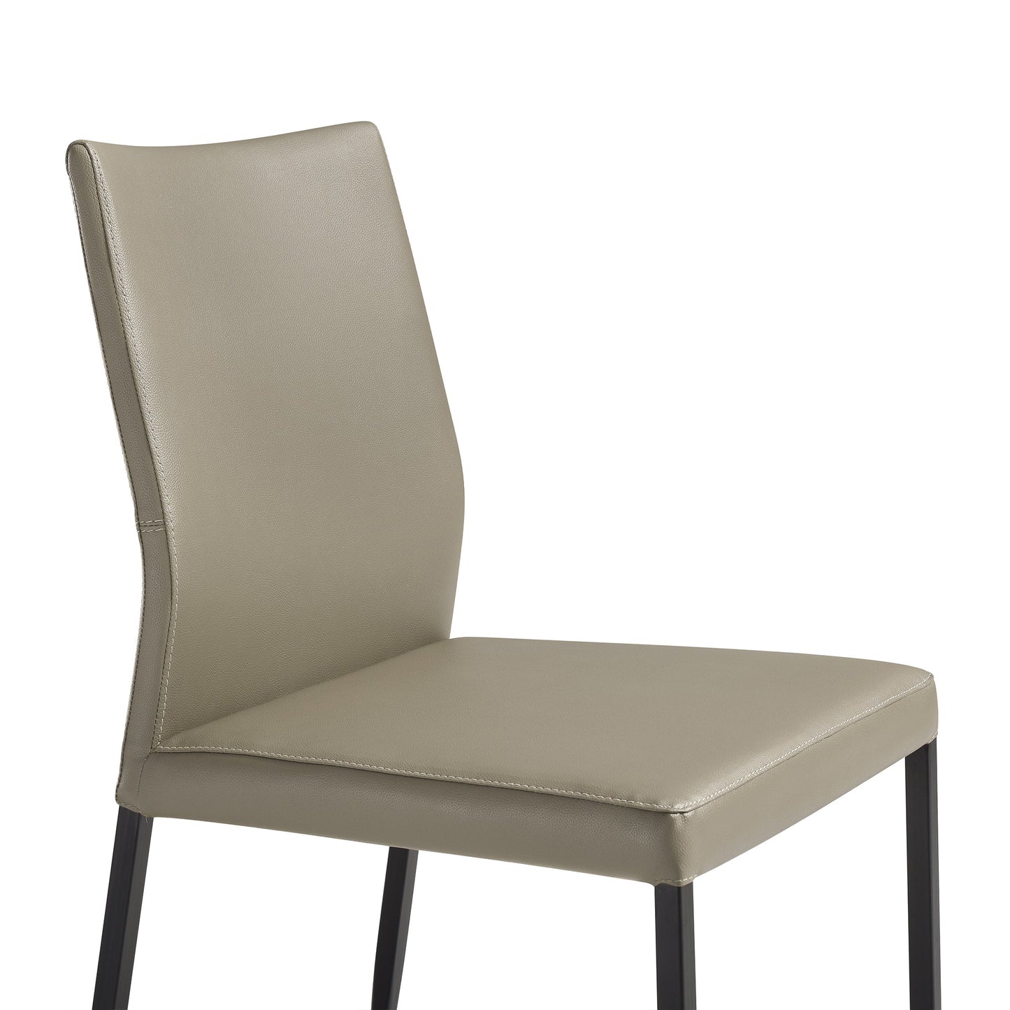 Kash Upholstered Dining Chair in Taupe Gray Faux Leather and Black Metal Legs - Set of 2