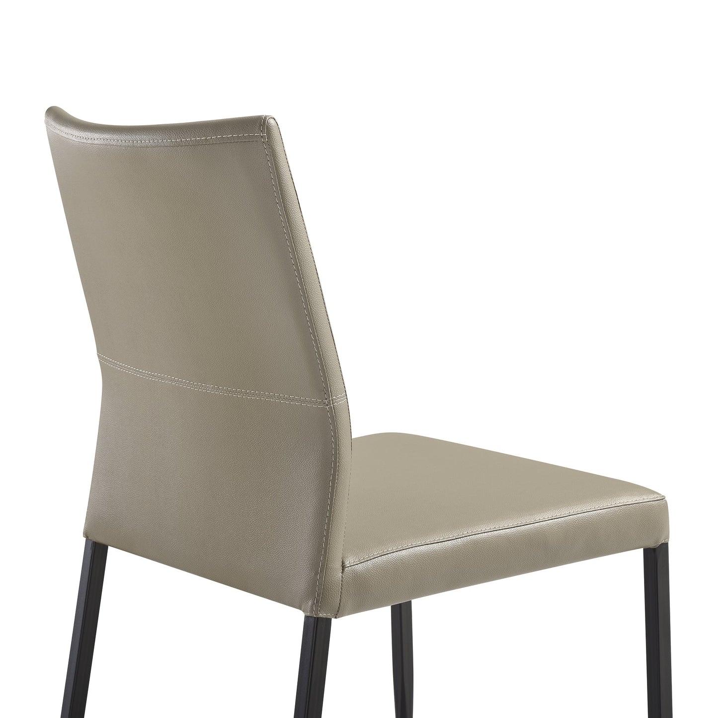Kash Upholstered Dining Chair in Taupe Gray Faux Leather and Black Metal Legs - Set of 2