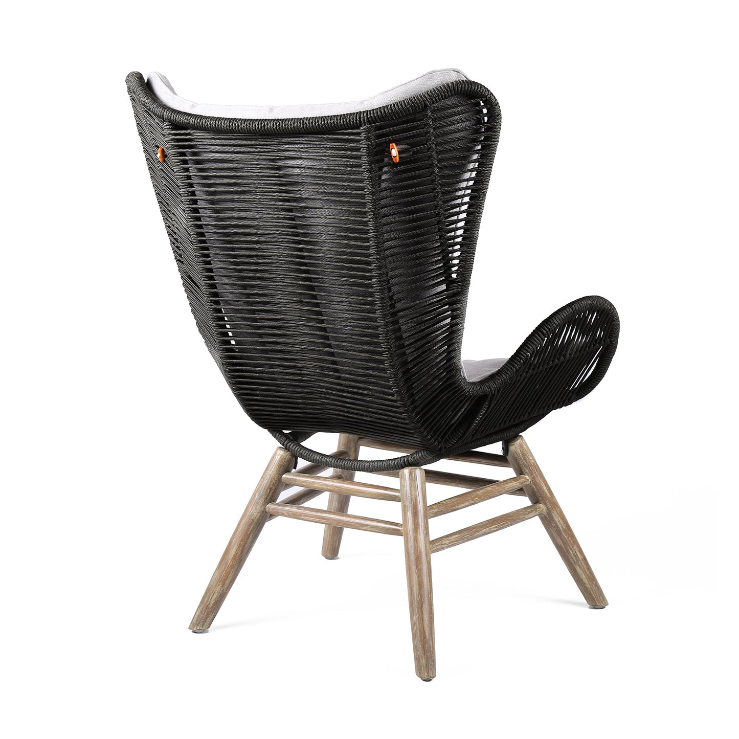 King Indoor Outdoor Lounge Chair in Light Eucalyptus Wood with Charcoal Rope and Gray Cushion